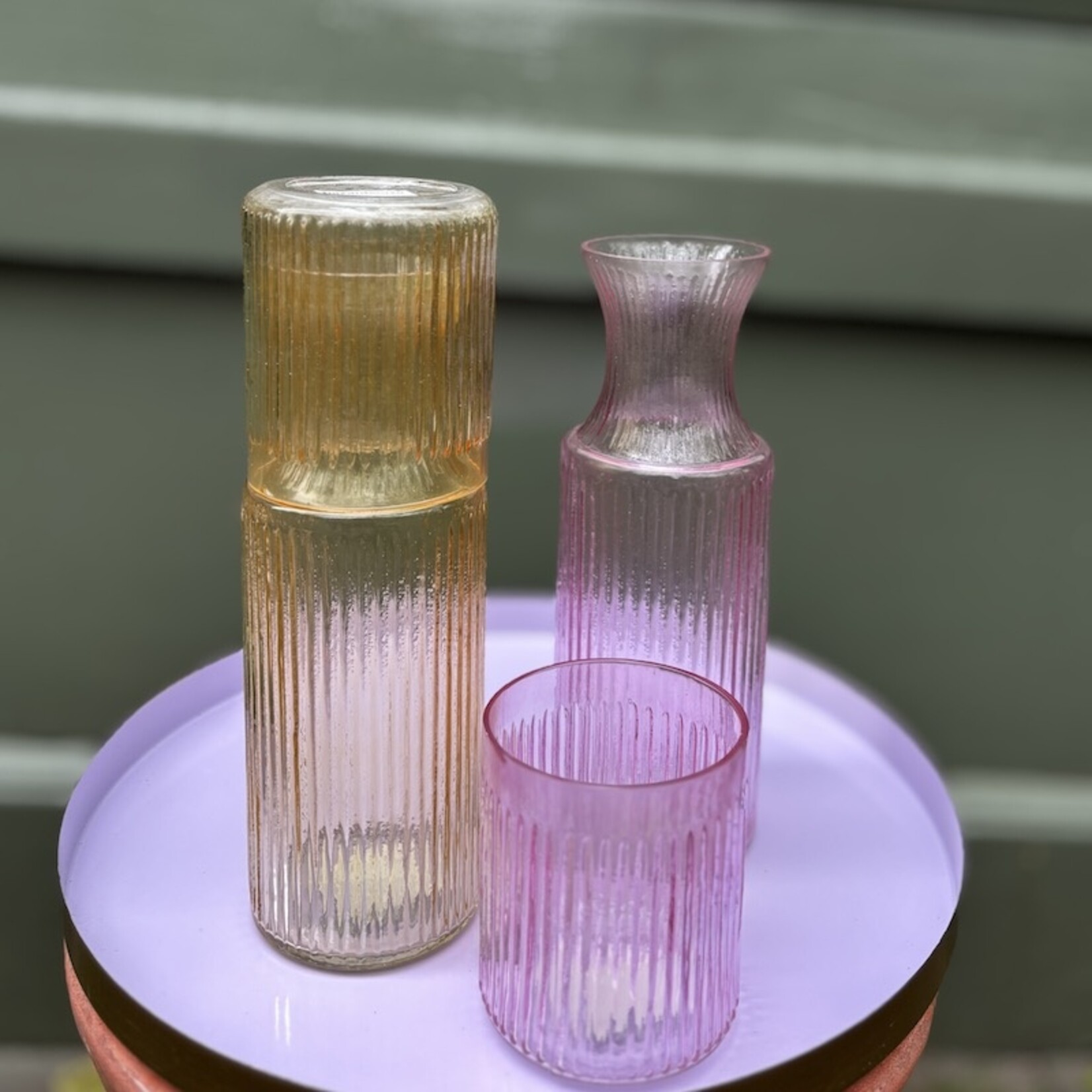 Waterkan met glas - roze