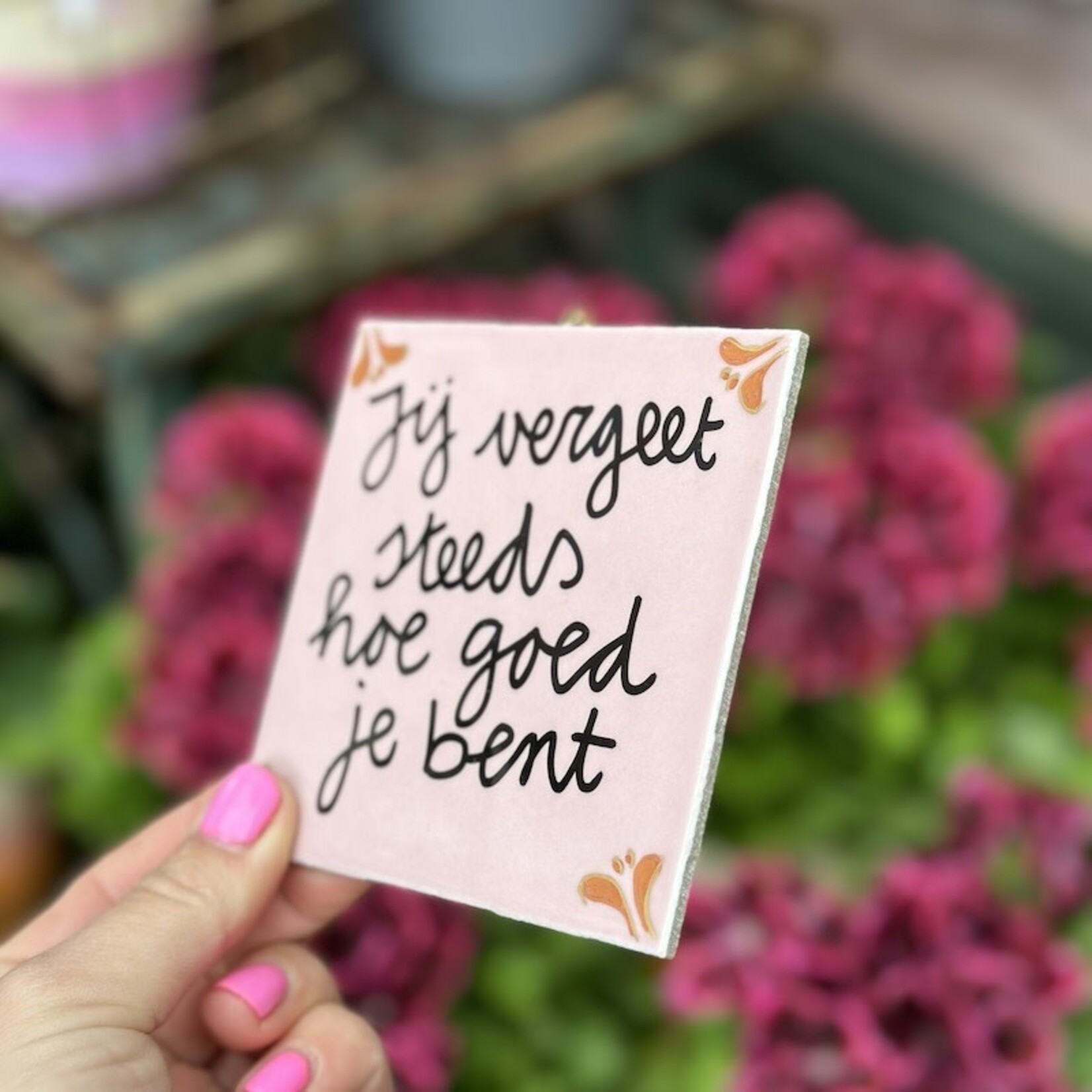 Tegeltje - jij vergeet steeds hoe goed je bent roze