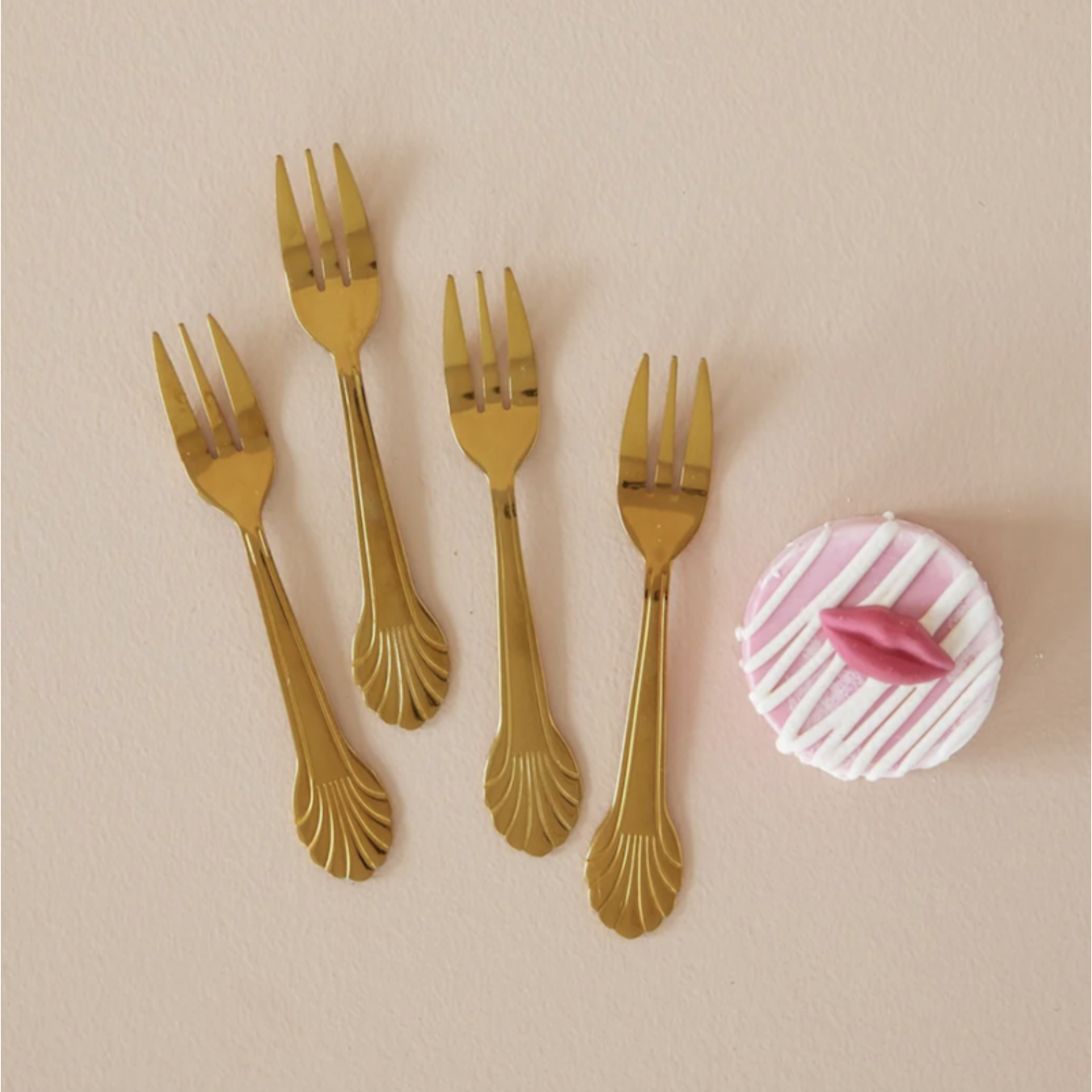 Vorken set zeeschelp - stainless steel - goud