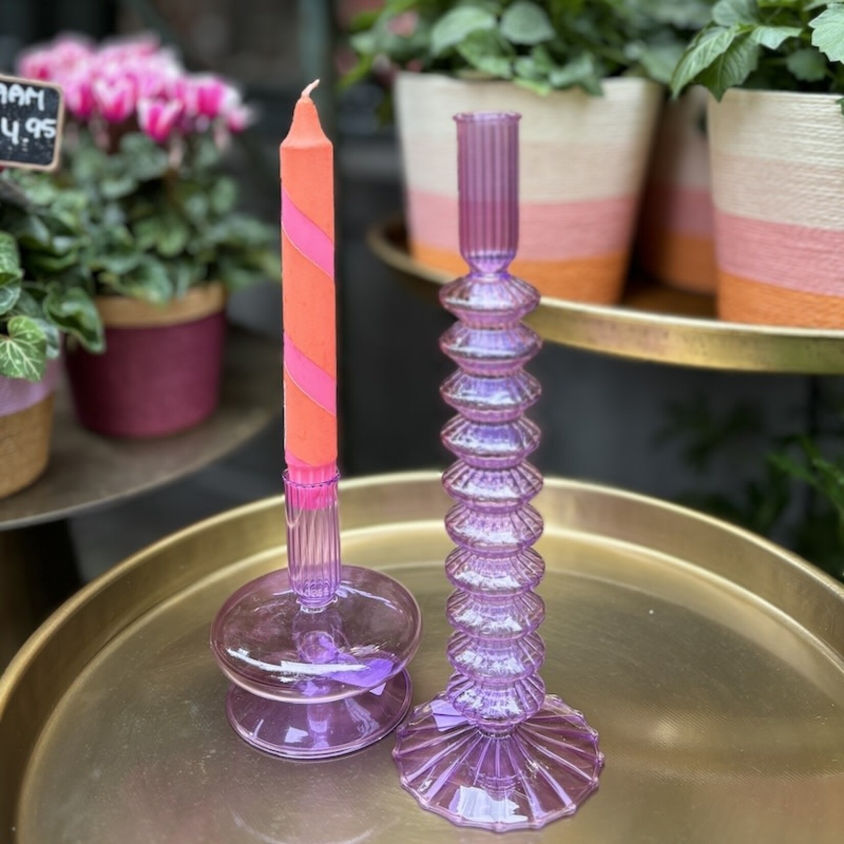 Kandelaar lila glas - Lily - laag