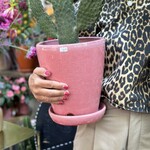 Geglazuurde pot met schotel - roze M