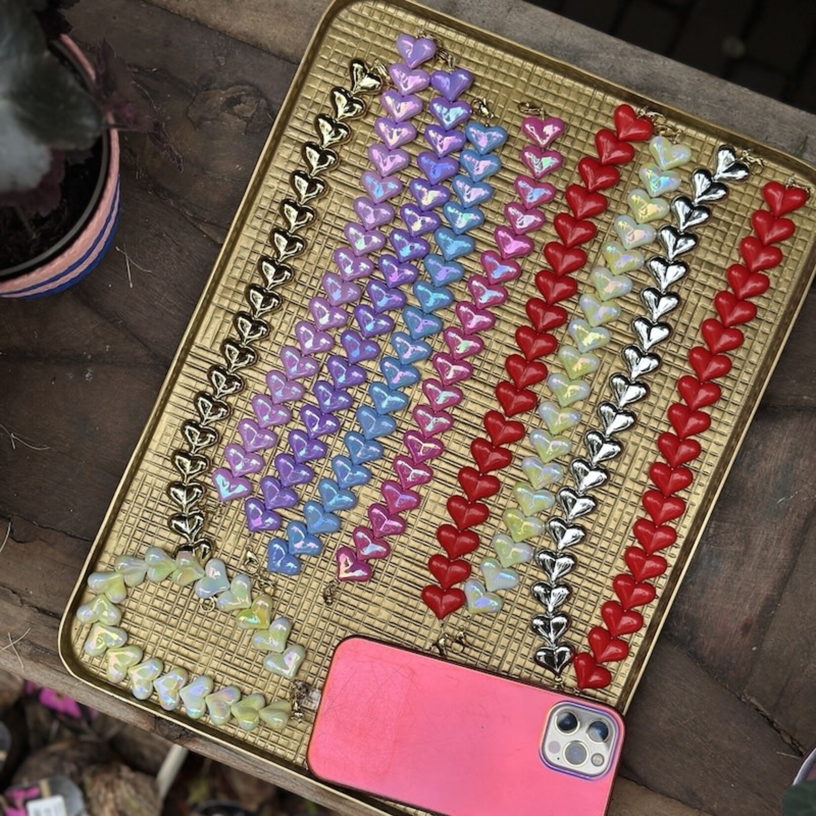 Telefoonkoord - hartjes, paars