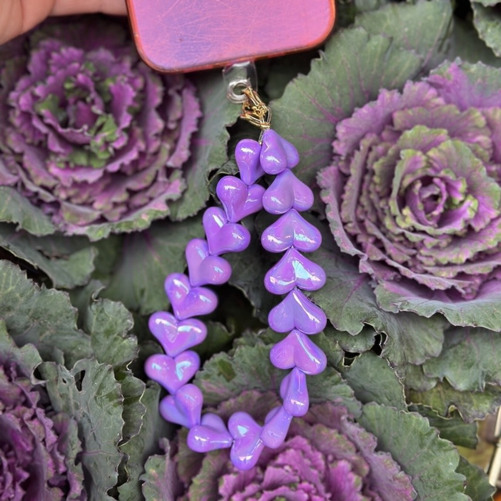 Telefoonkoord - hartjes, paars