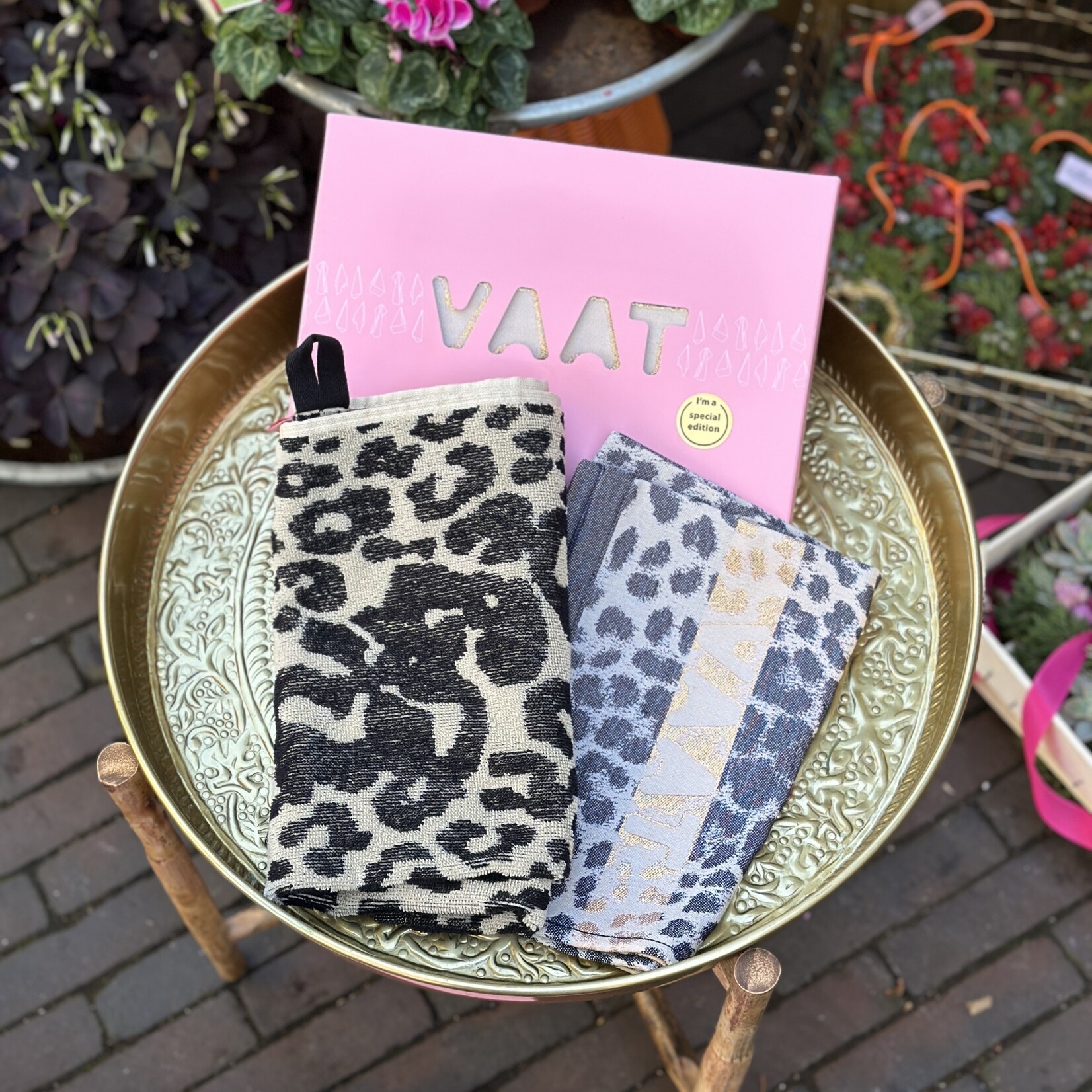 Vaatdoeken set van 2 - panterprint zwart