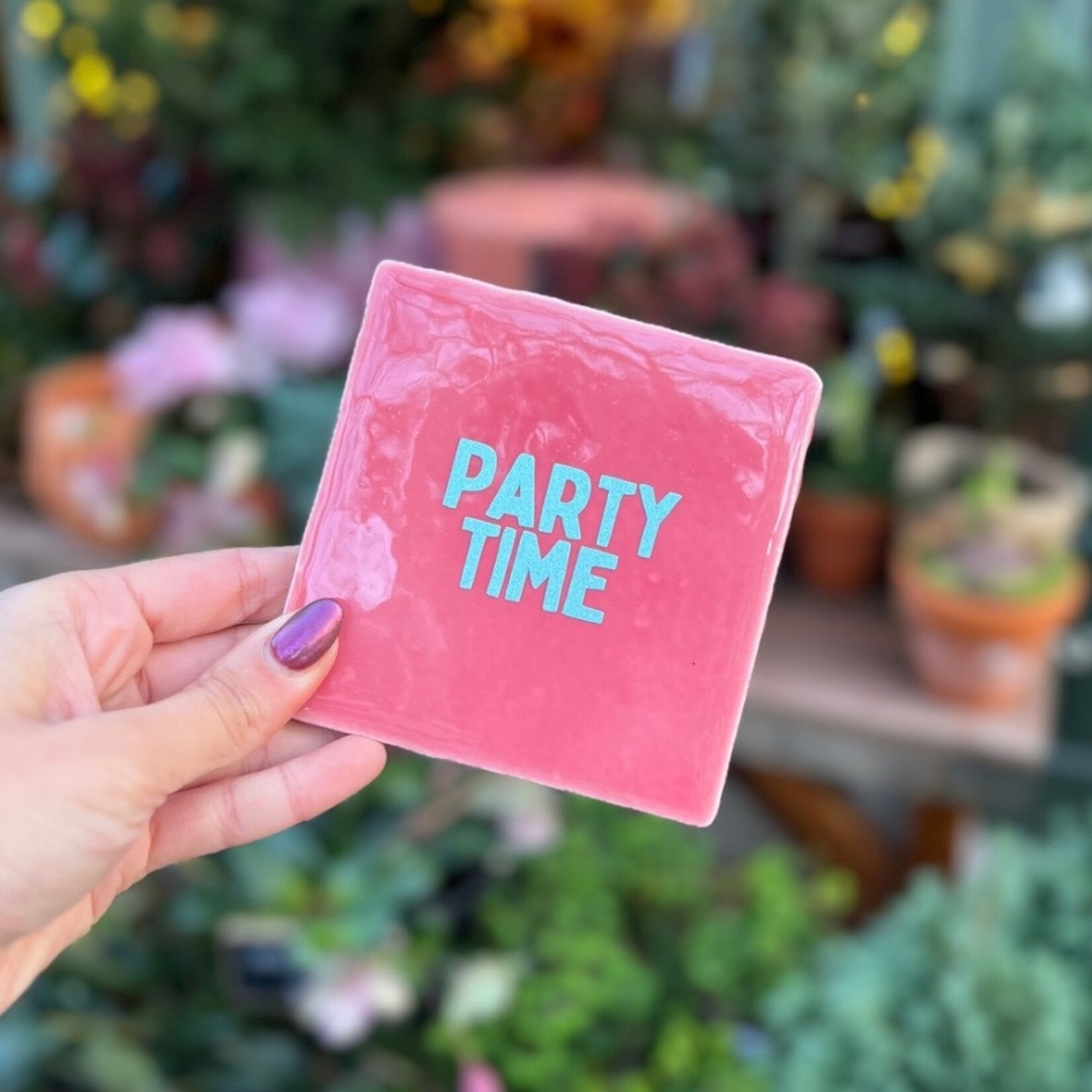 Tegeltje - Party time - roze, zilveren glitter