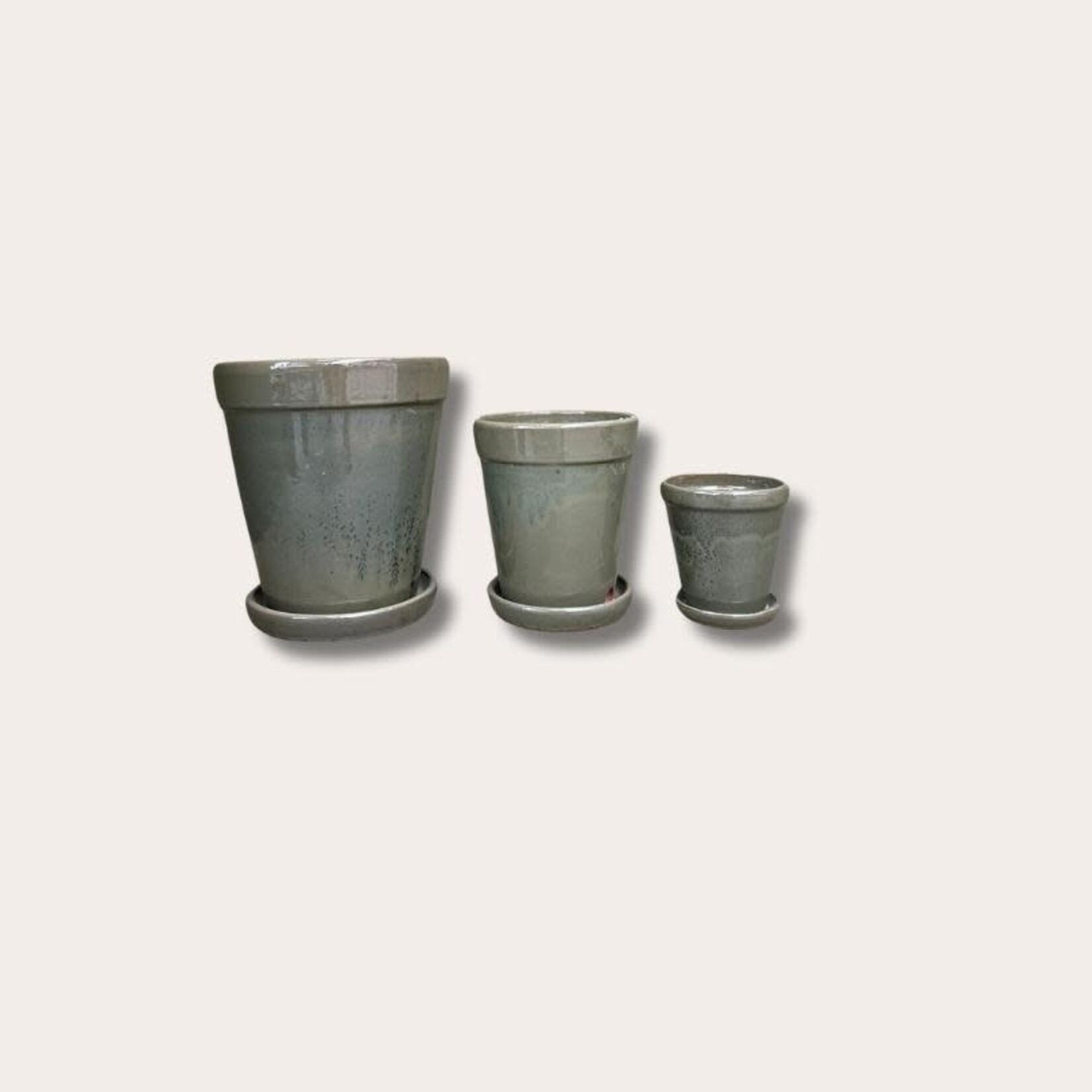 Geglazuurde potten met schotel - groen