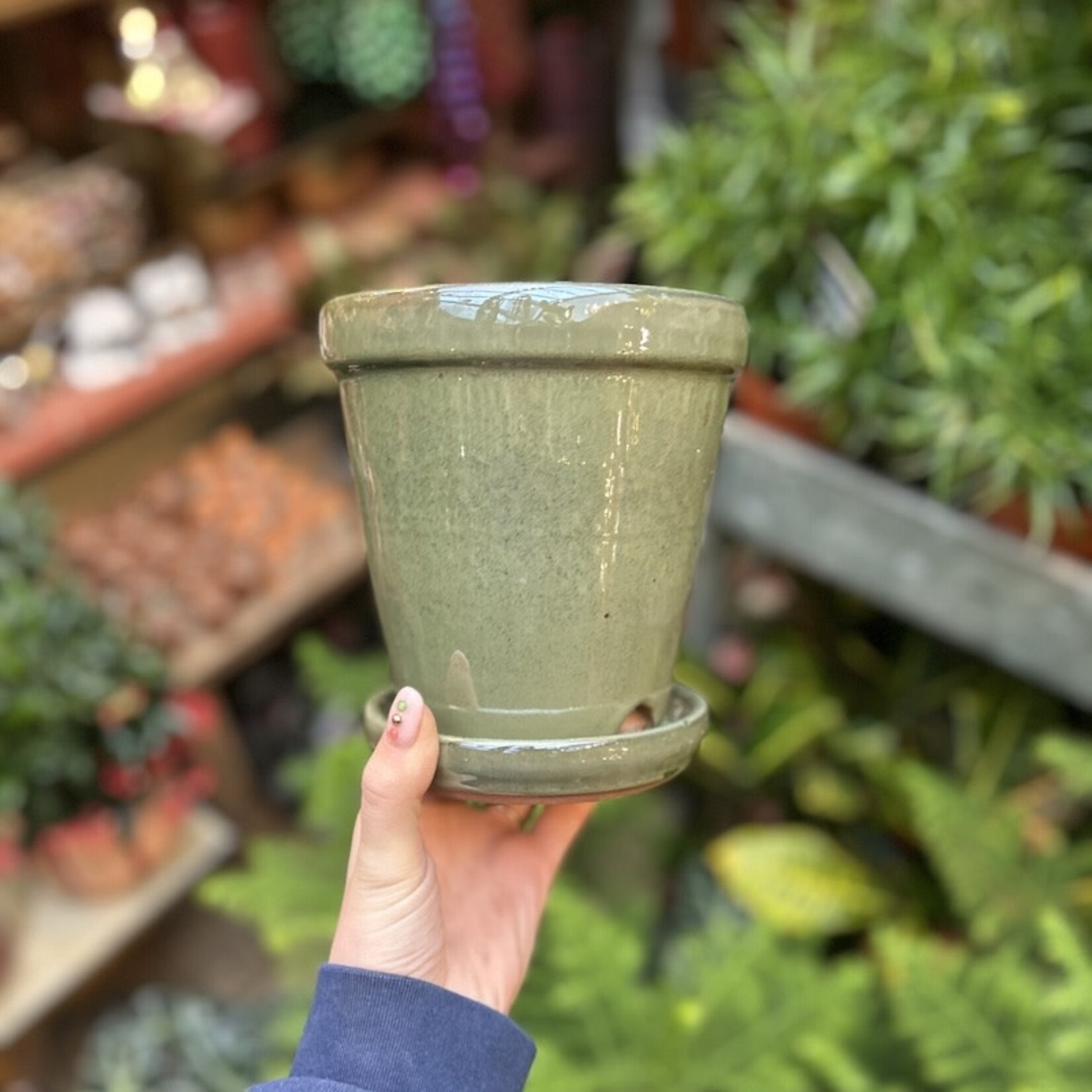 Geglazuurde potten met schotel - groen