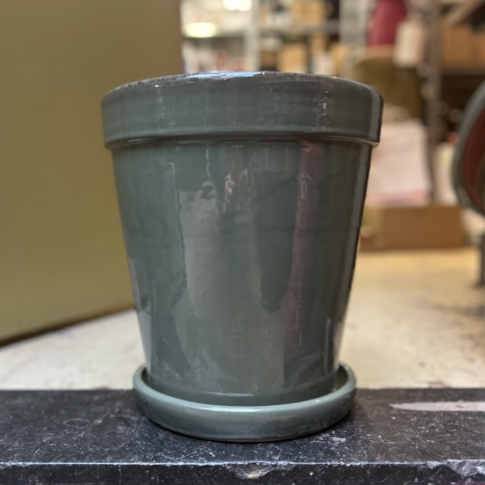 Geglazuurde potten met schotel - groen