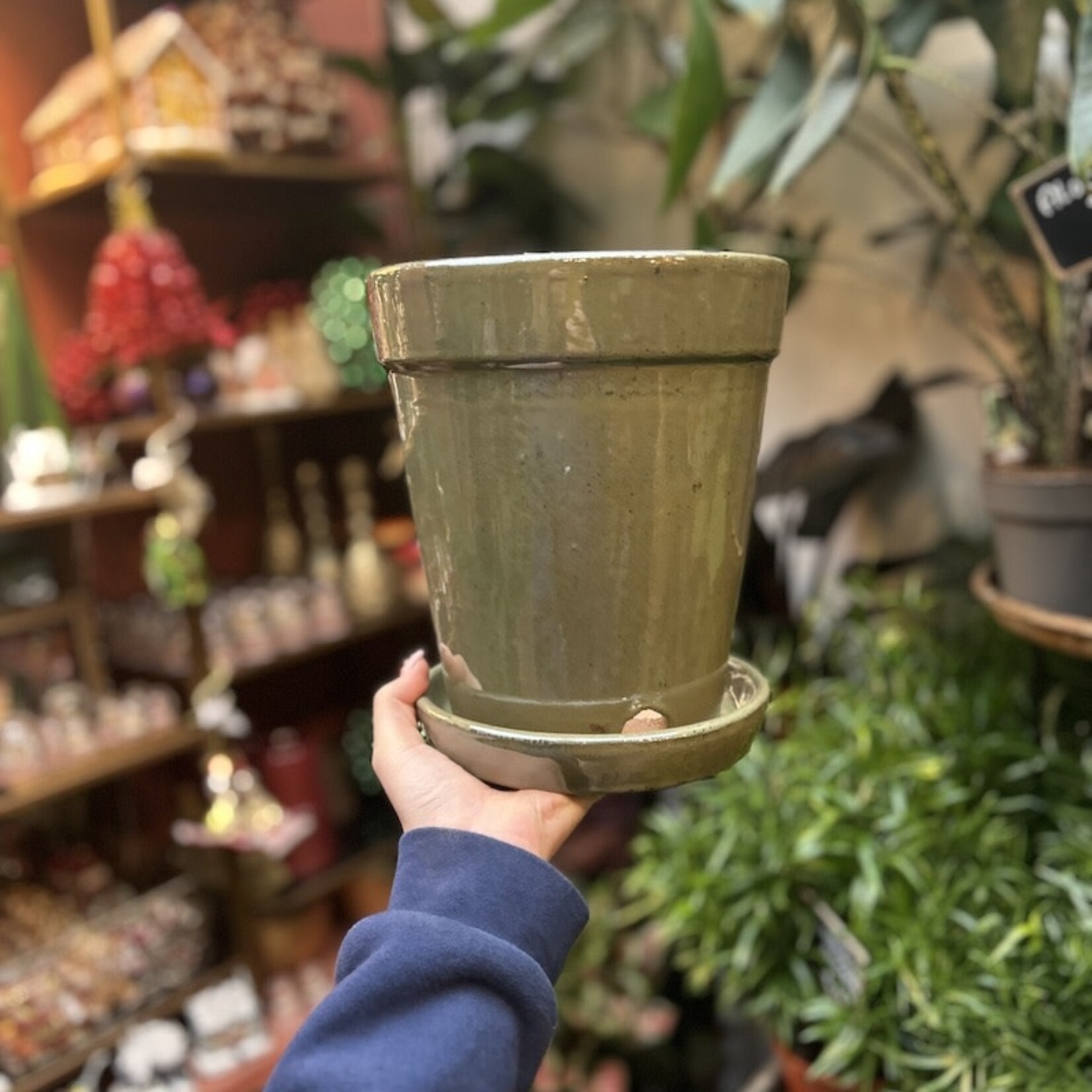 Geglazuurde potten met schotel - groen