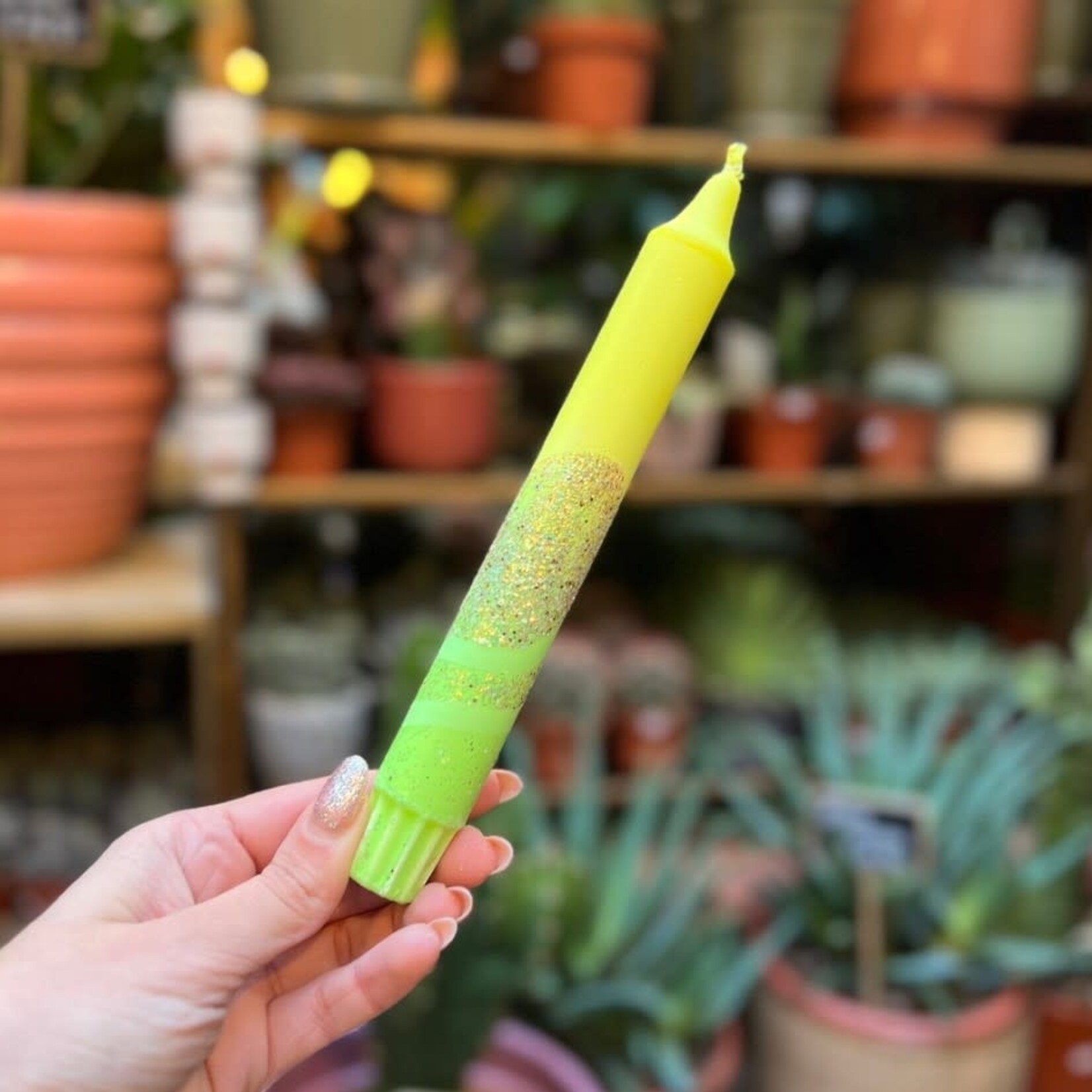 Kaars glitter - groen/geel