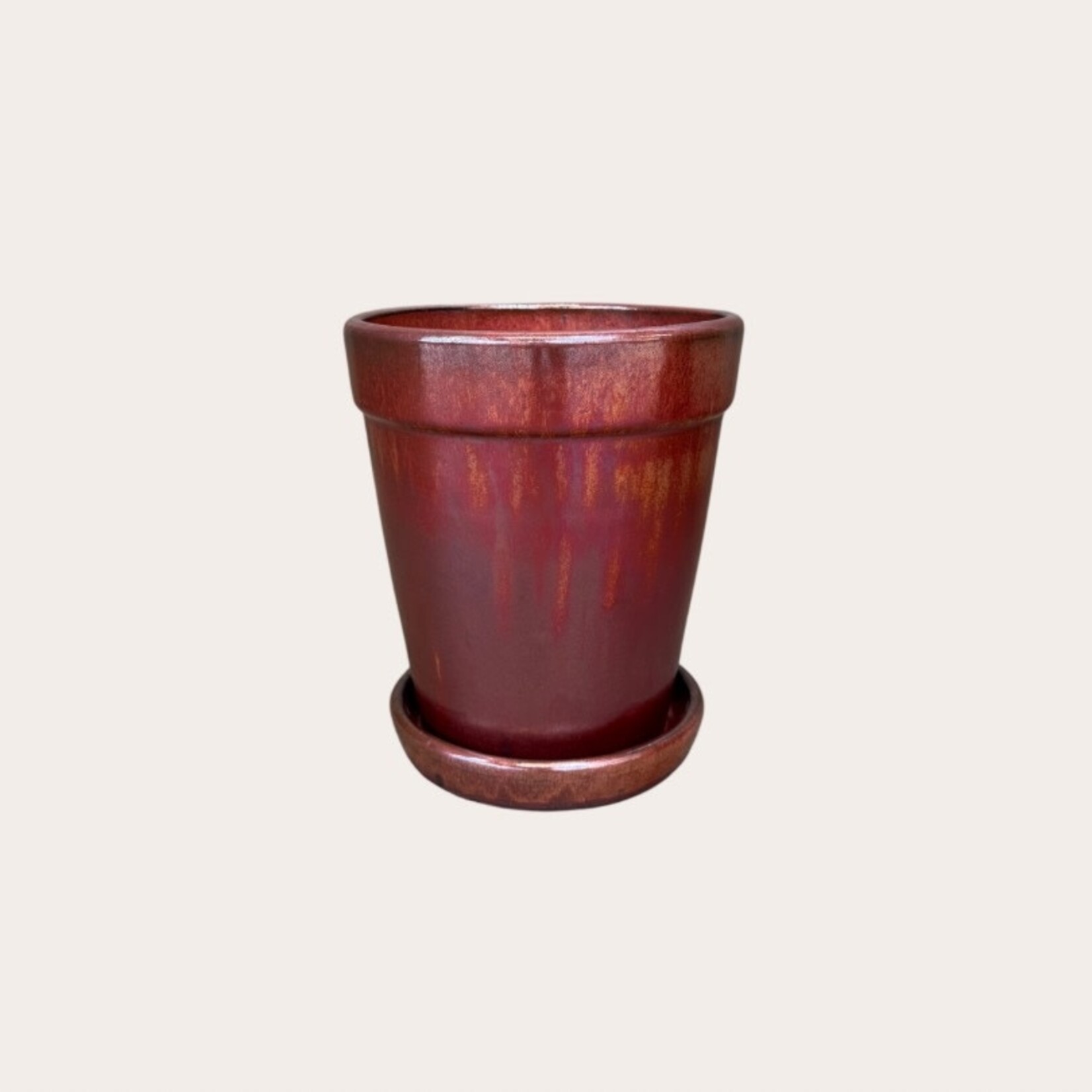 Geglazuurde pot met schotel - Rose