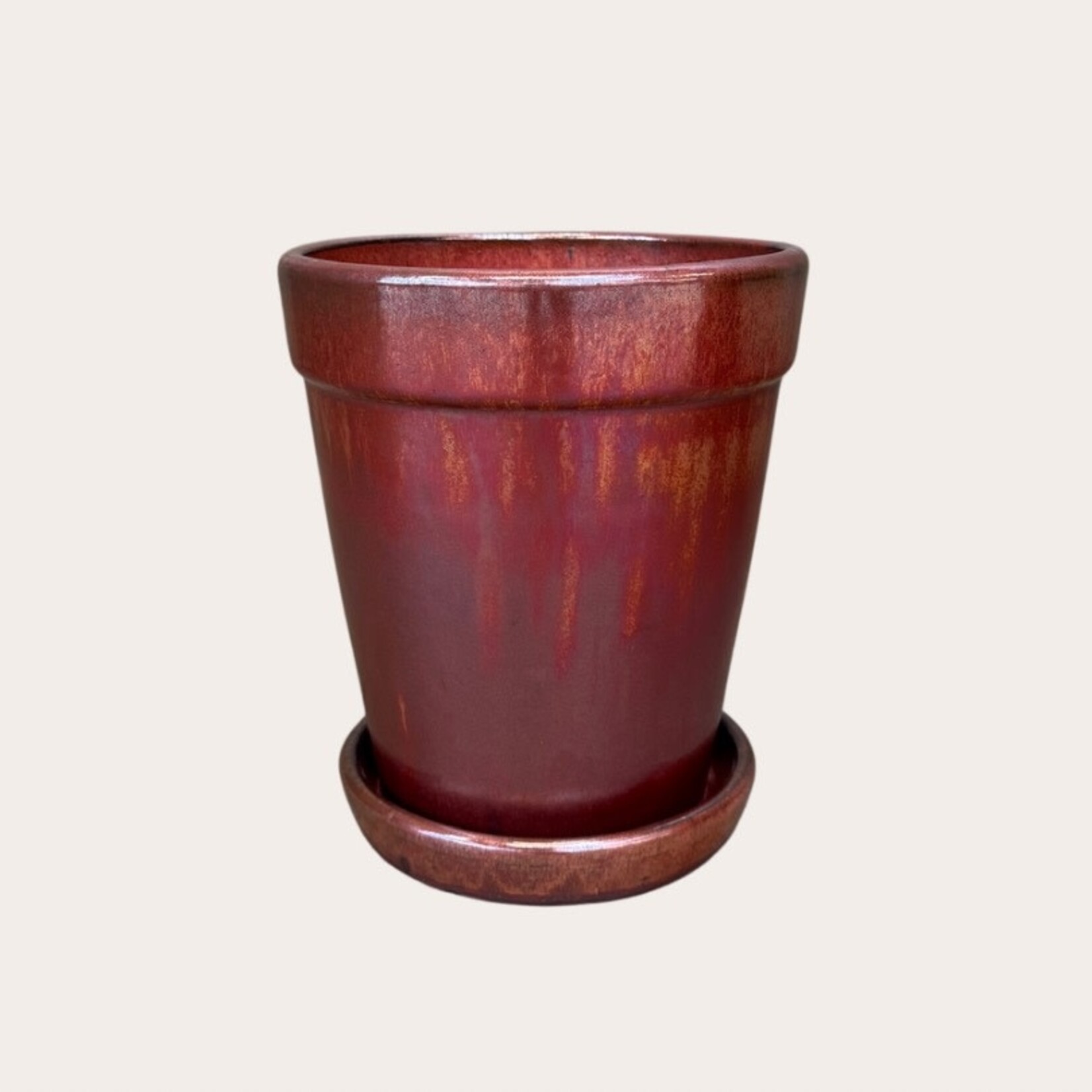 Geglazuurde pot met schotel - Rose