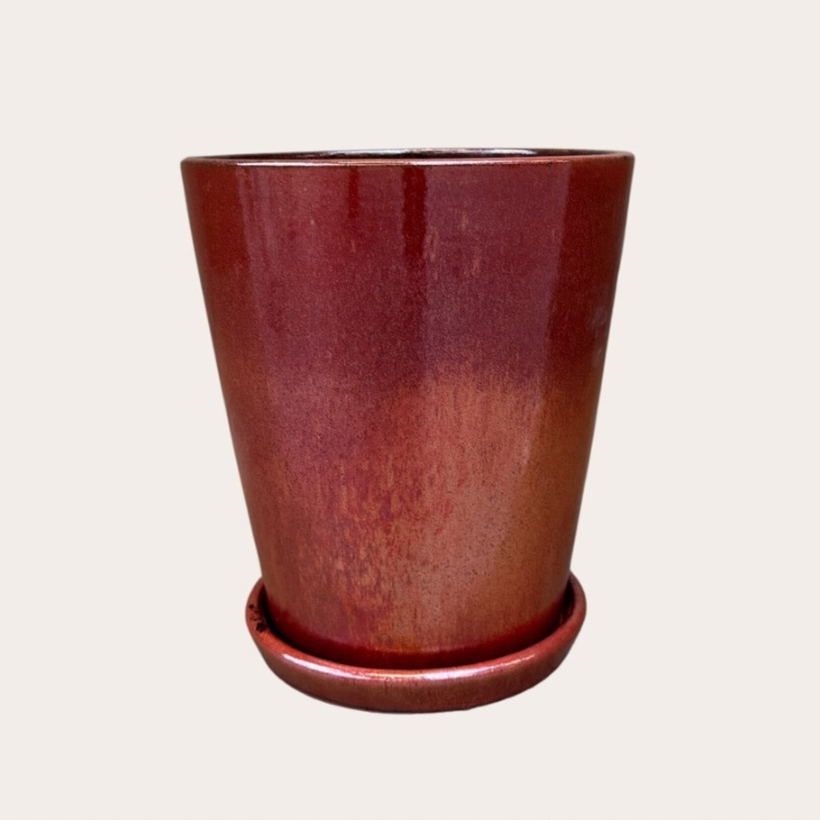 Geglazuurde pot met schotel - Rose