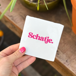 Tegeltje - Schatje - Wit, roze