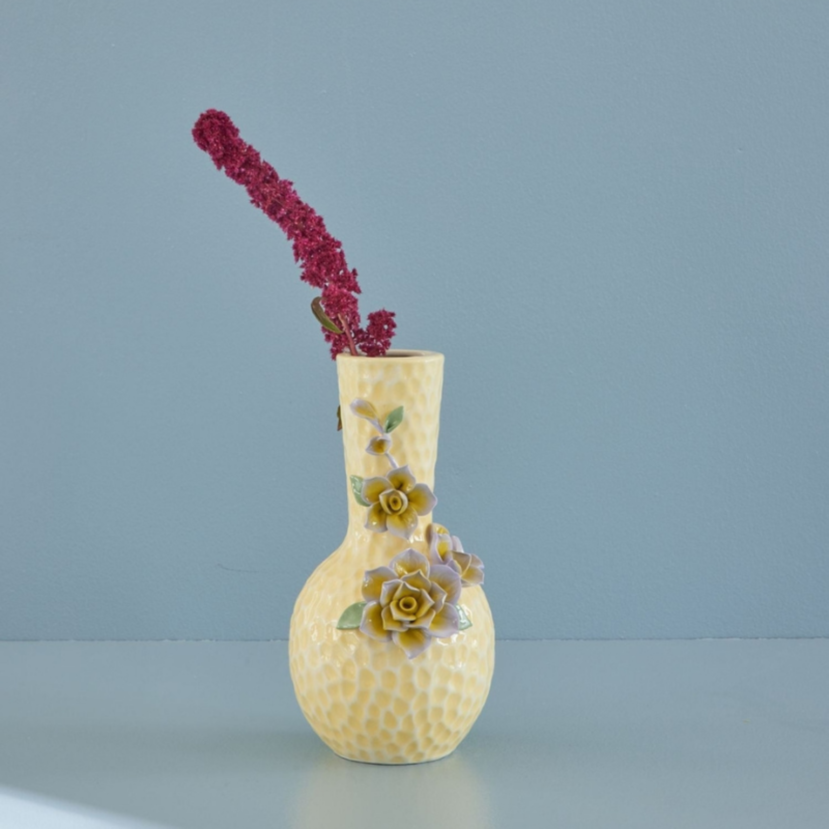 Keramieken vaas bloemen - geel