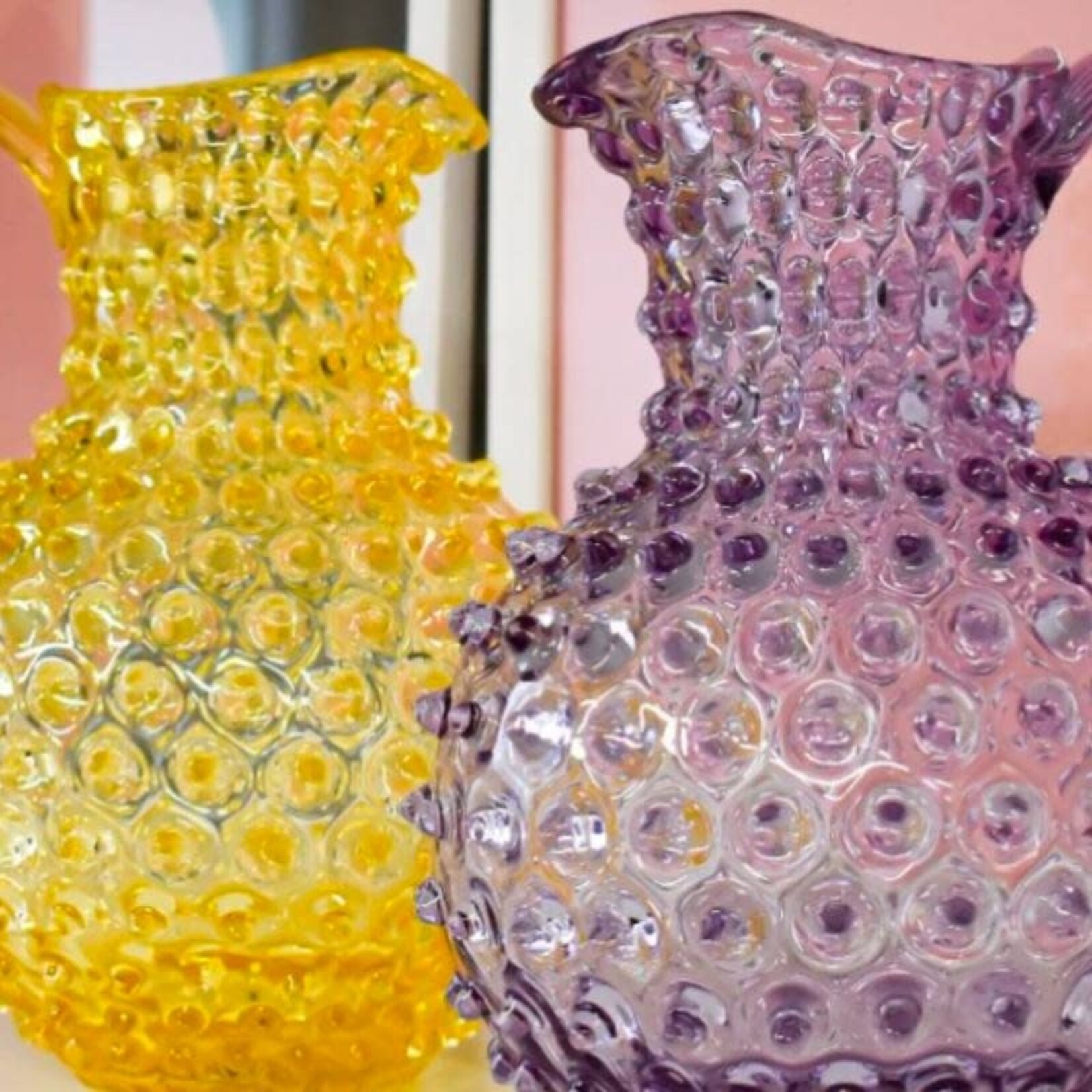 Kristallen karaf rond - Geel 2L