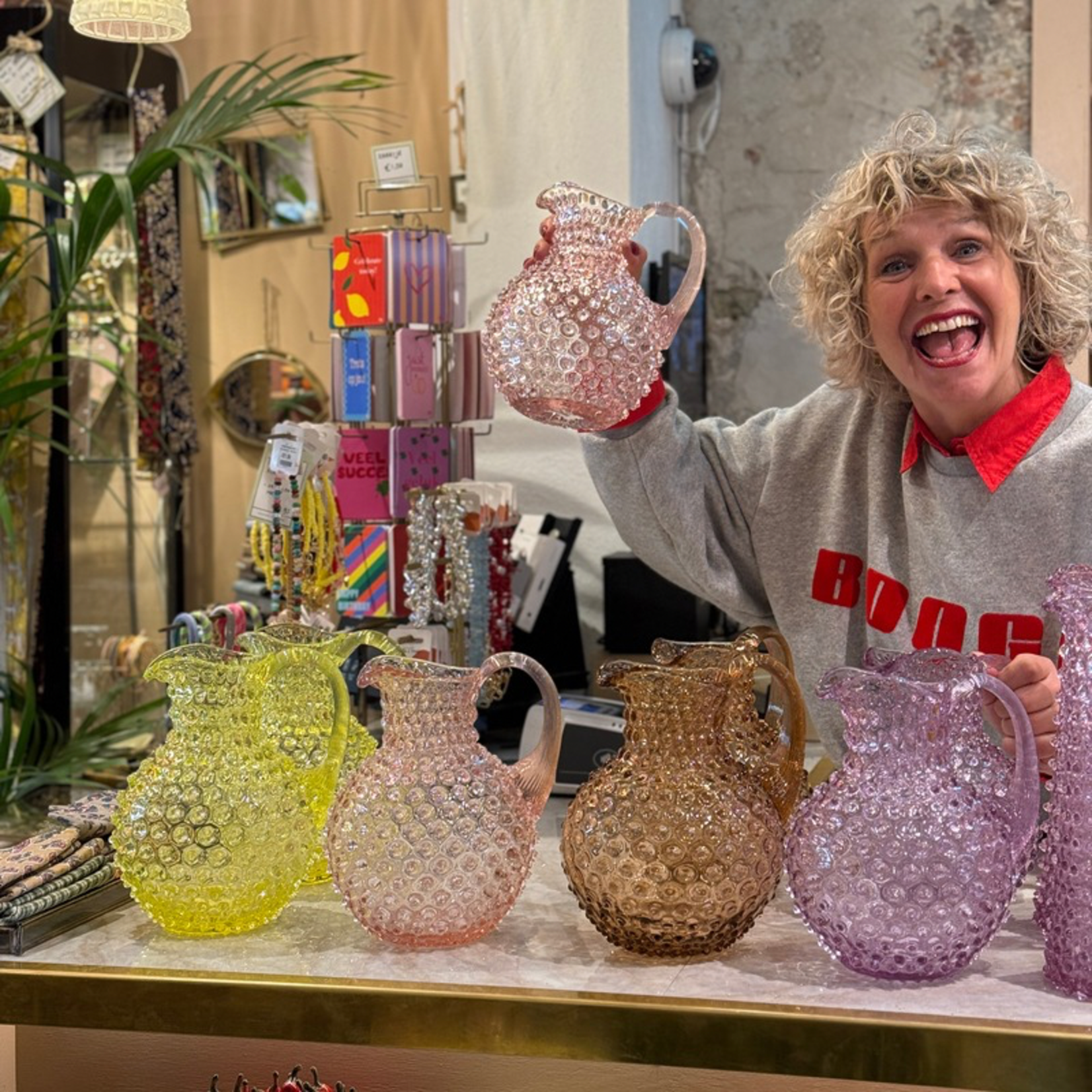 Kristallen karaf rond - Geel 2L