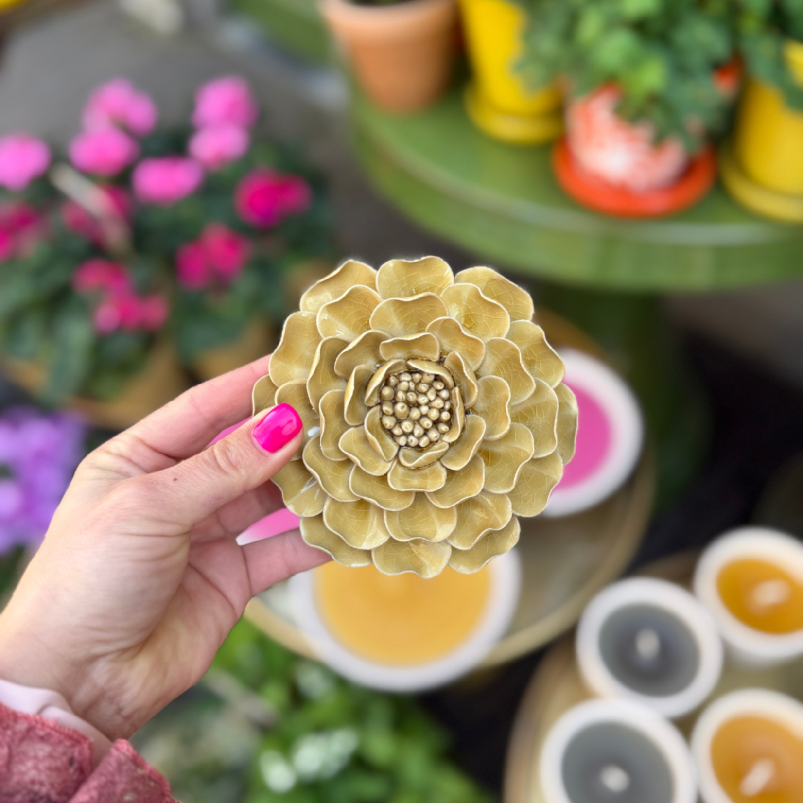 Keramieken bloem - Peony - Caramel