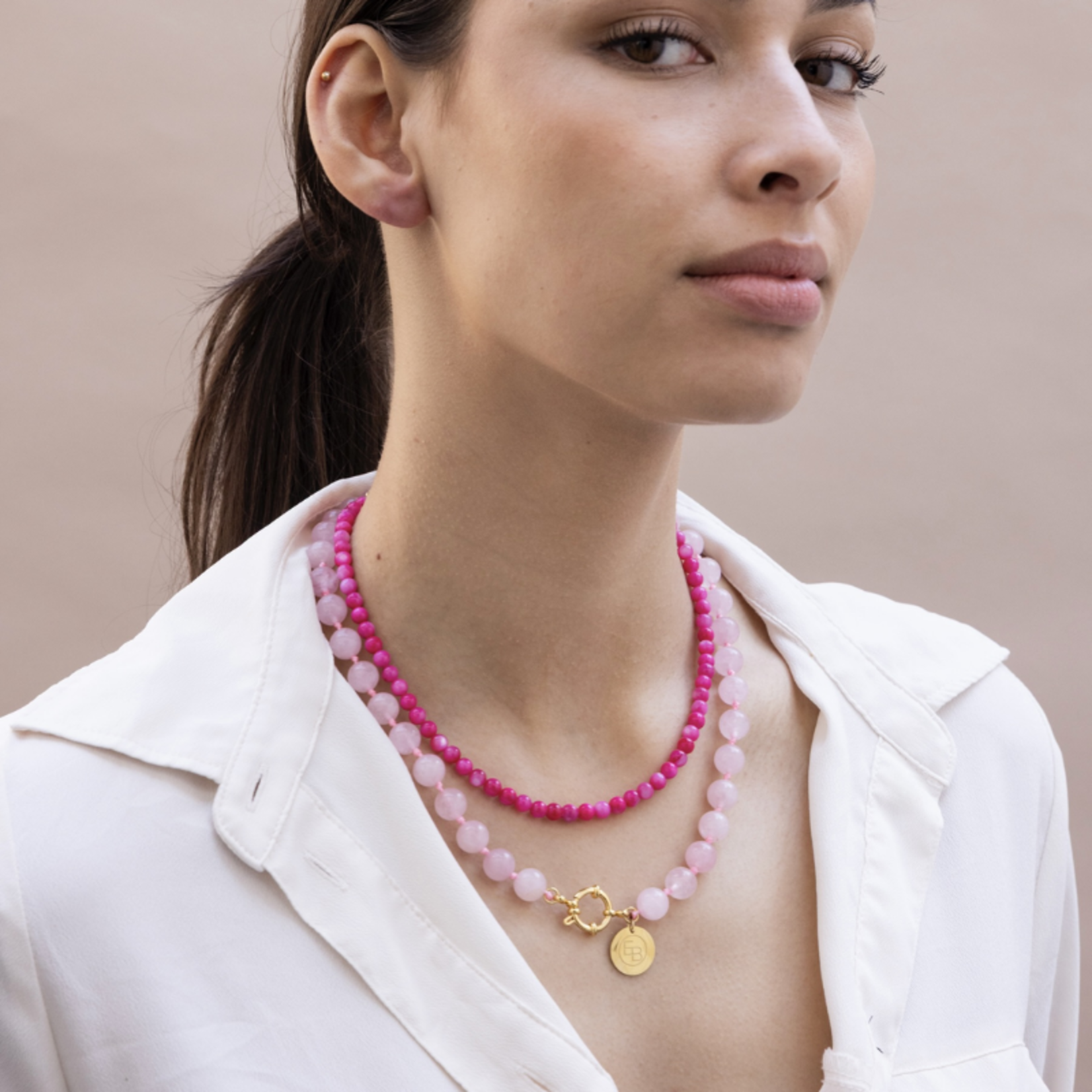 Gemstone ketting licht roze
