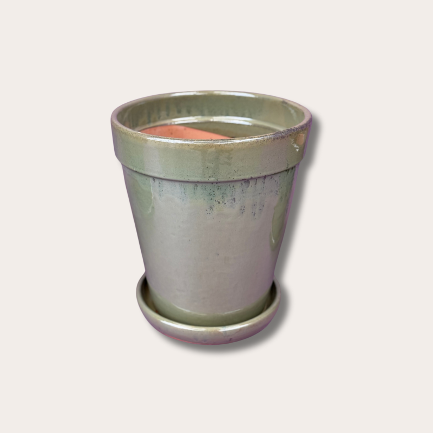Geglazuurde potten met schotel - Groen