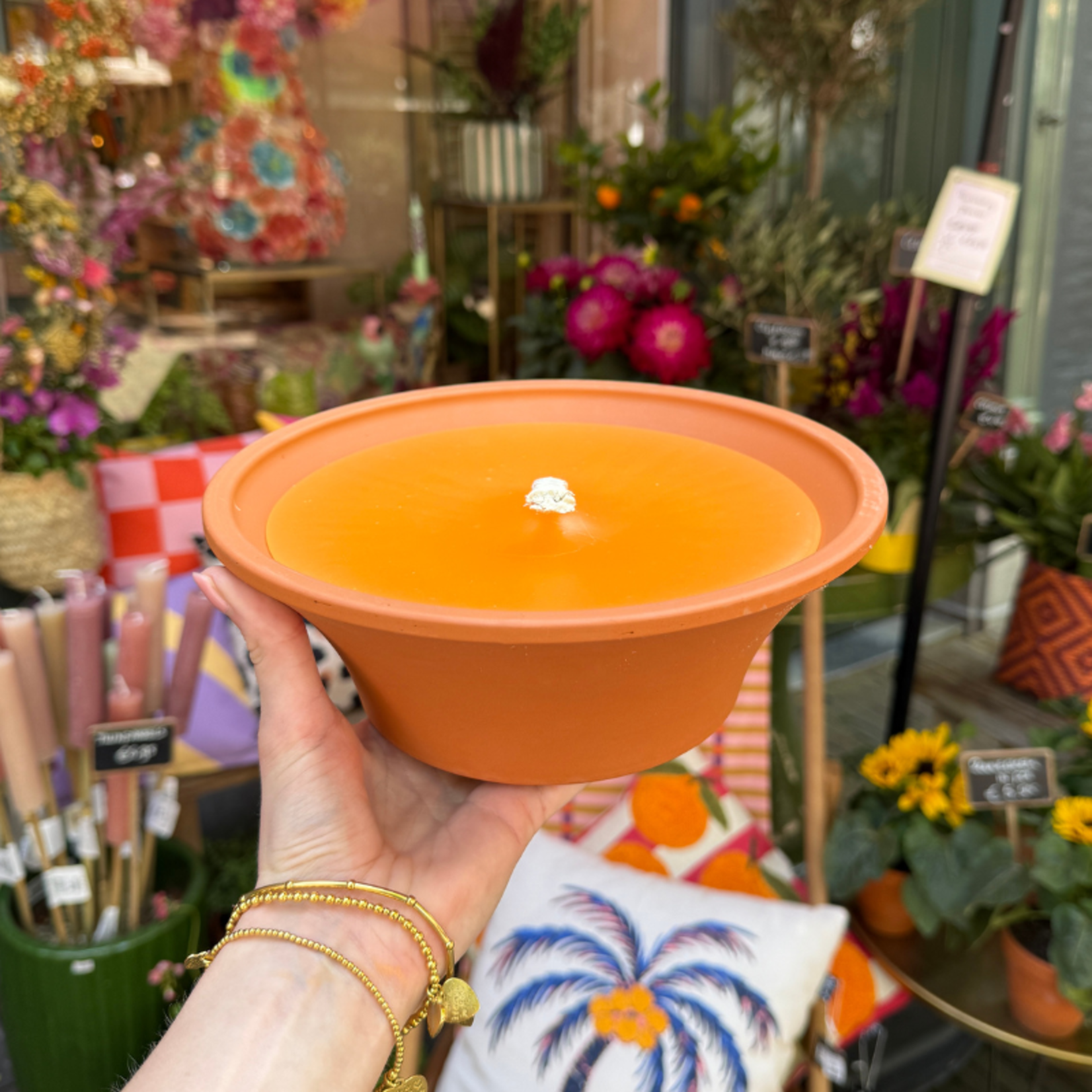 Buiten kaars - terracotta pot L - Oranje