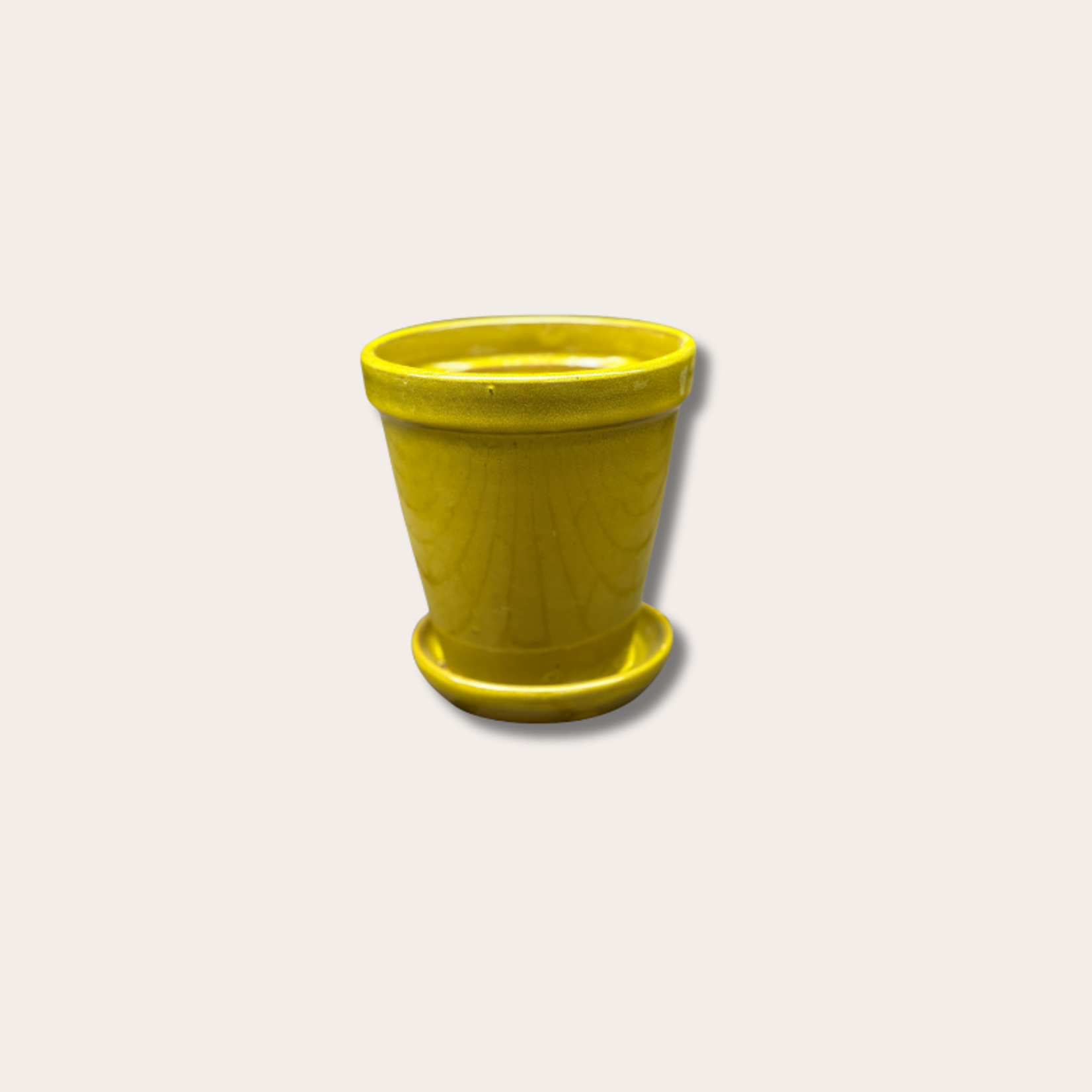 Geglazuurde pot met schotel - oker Geel S