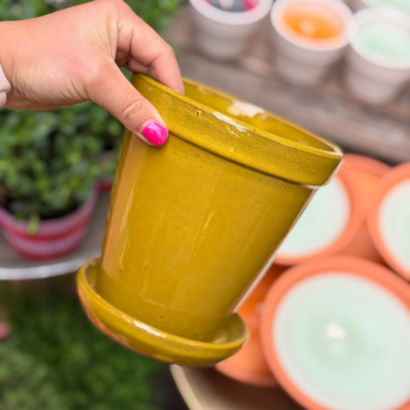 Geglazuurde pot met schotel - oker Geel S