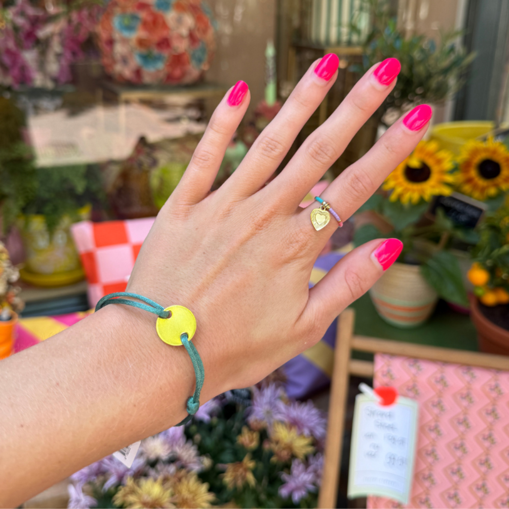 Armband met ronde bedel (more colours) - Zeegroen