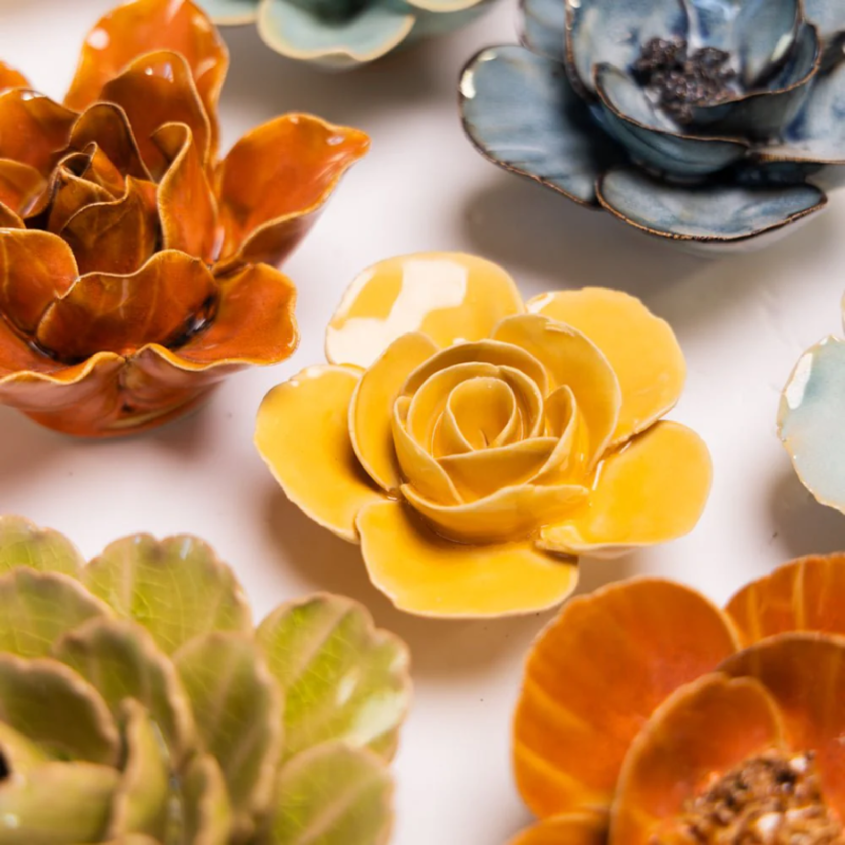 Keramieken bloem - Roos - Geel