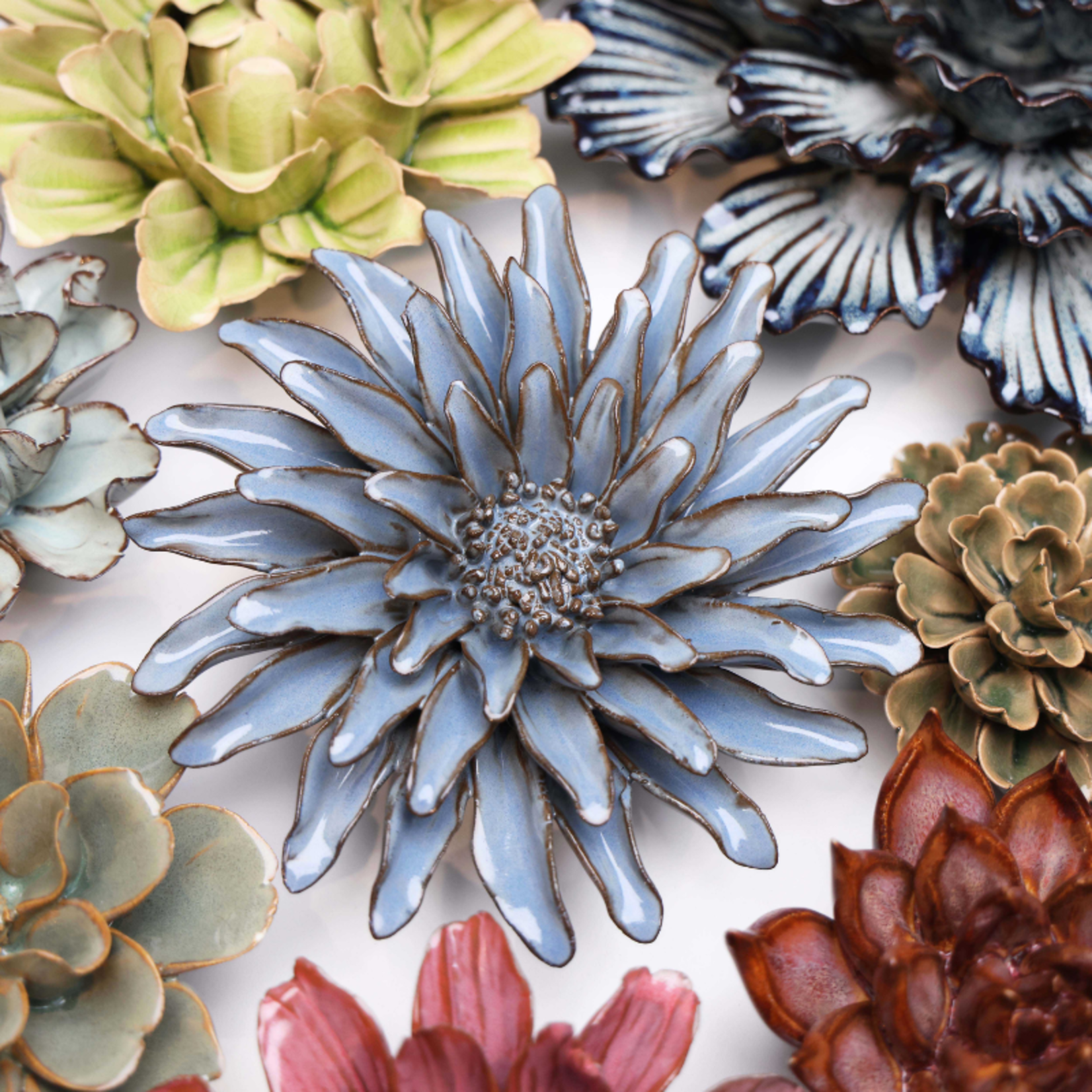 Keramieken bloem - Gerbera - Grijs blauw
