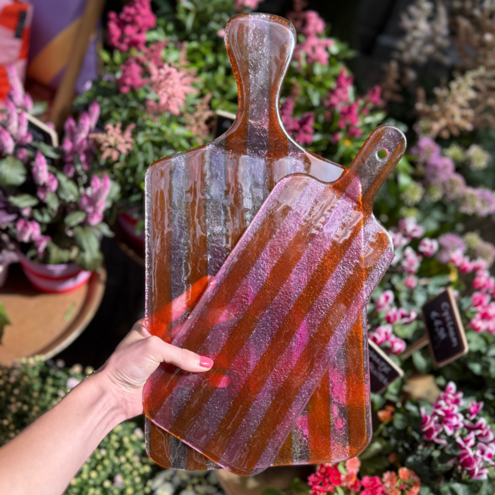 Borrelplank - Glas - Oranje/roze - M