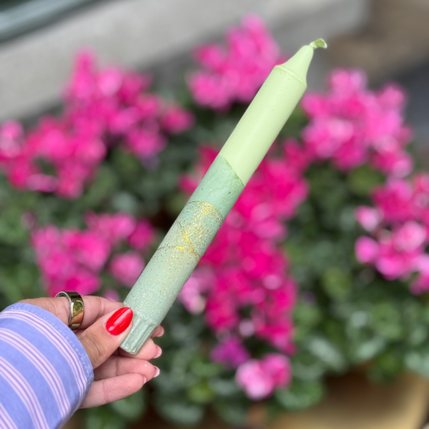 Kaars - Essence - Groen/goud glitter overloop