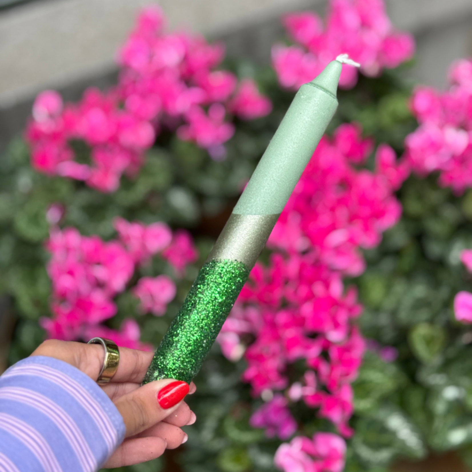 Kaars - Essence - Groen/glitter overloop