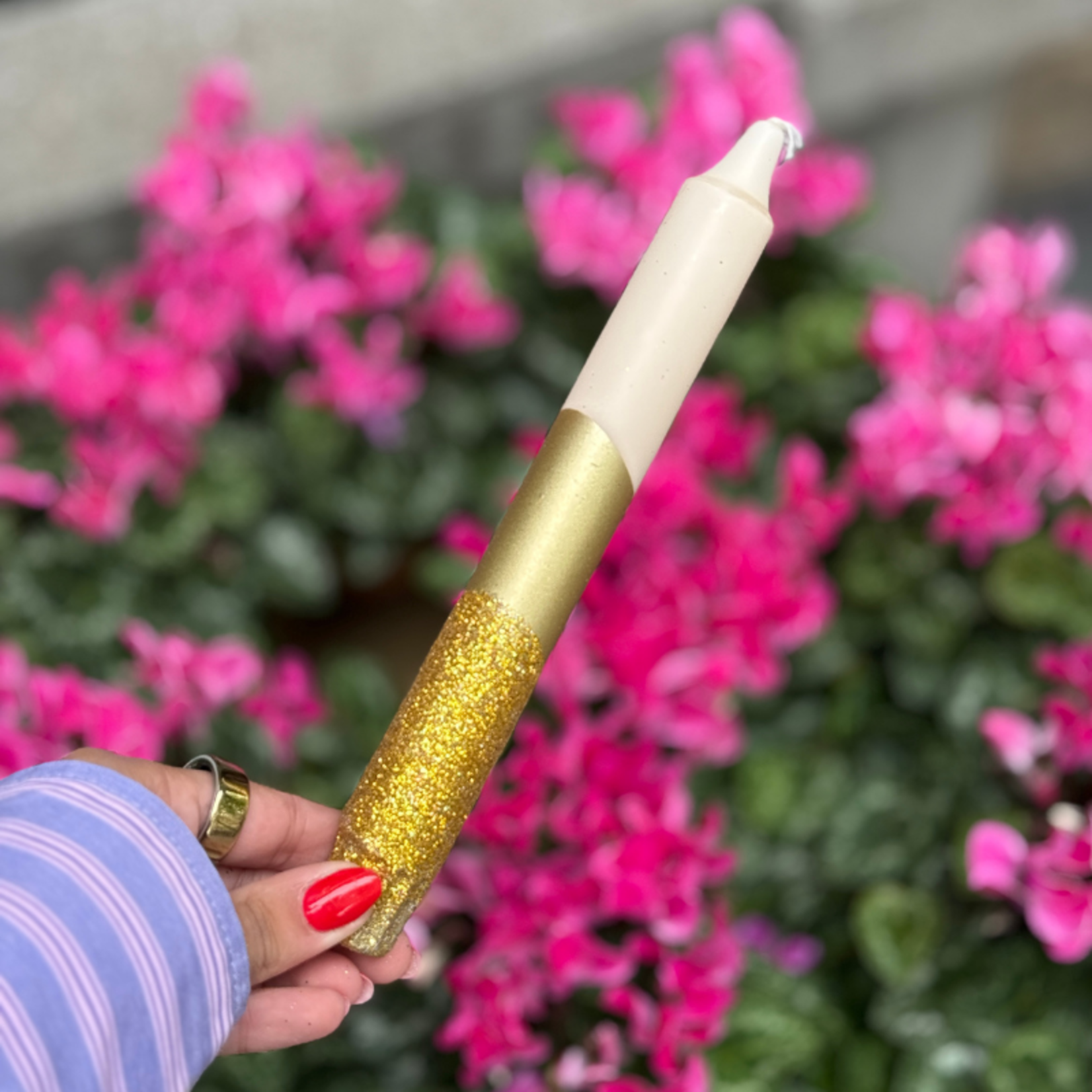 Kaars - Essence - Beige/goud glitter overloop