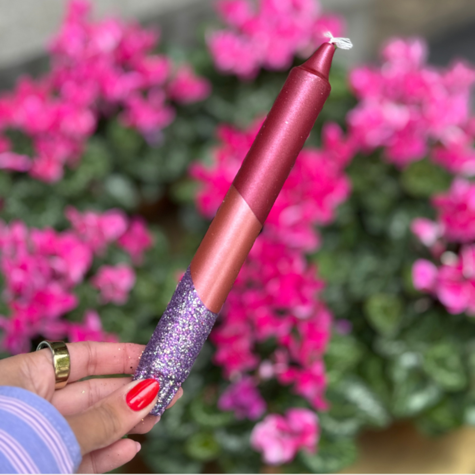 Kaars - Essence - Bordeaux/paars glitter overloop
