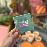 Tegeltje - Coffee addict, blauw met holografisch