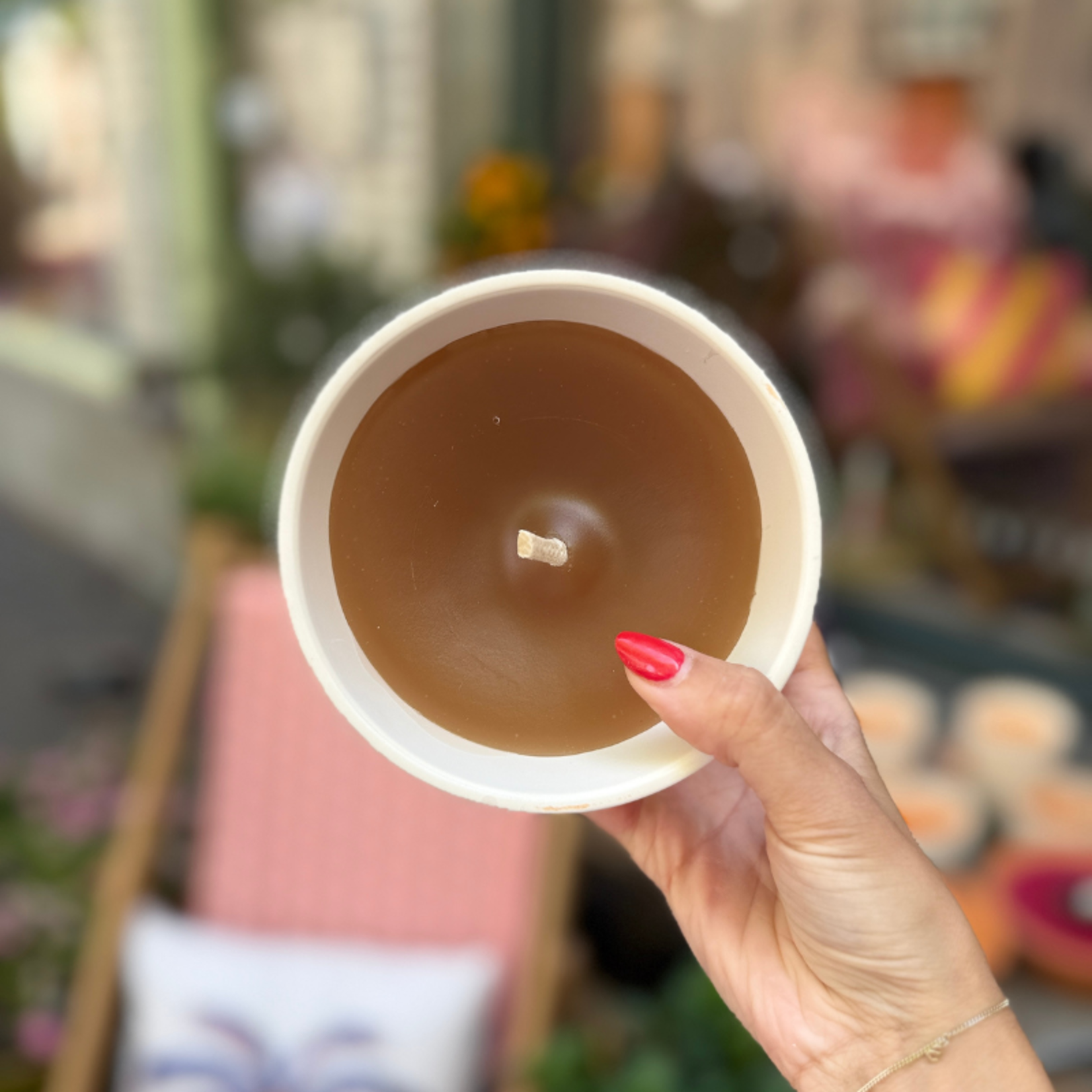 Buiten kaars -  creme terracotta pot S - Cappuccino