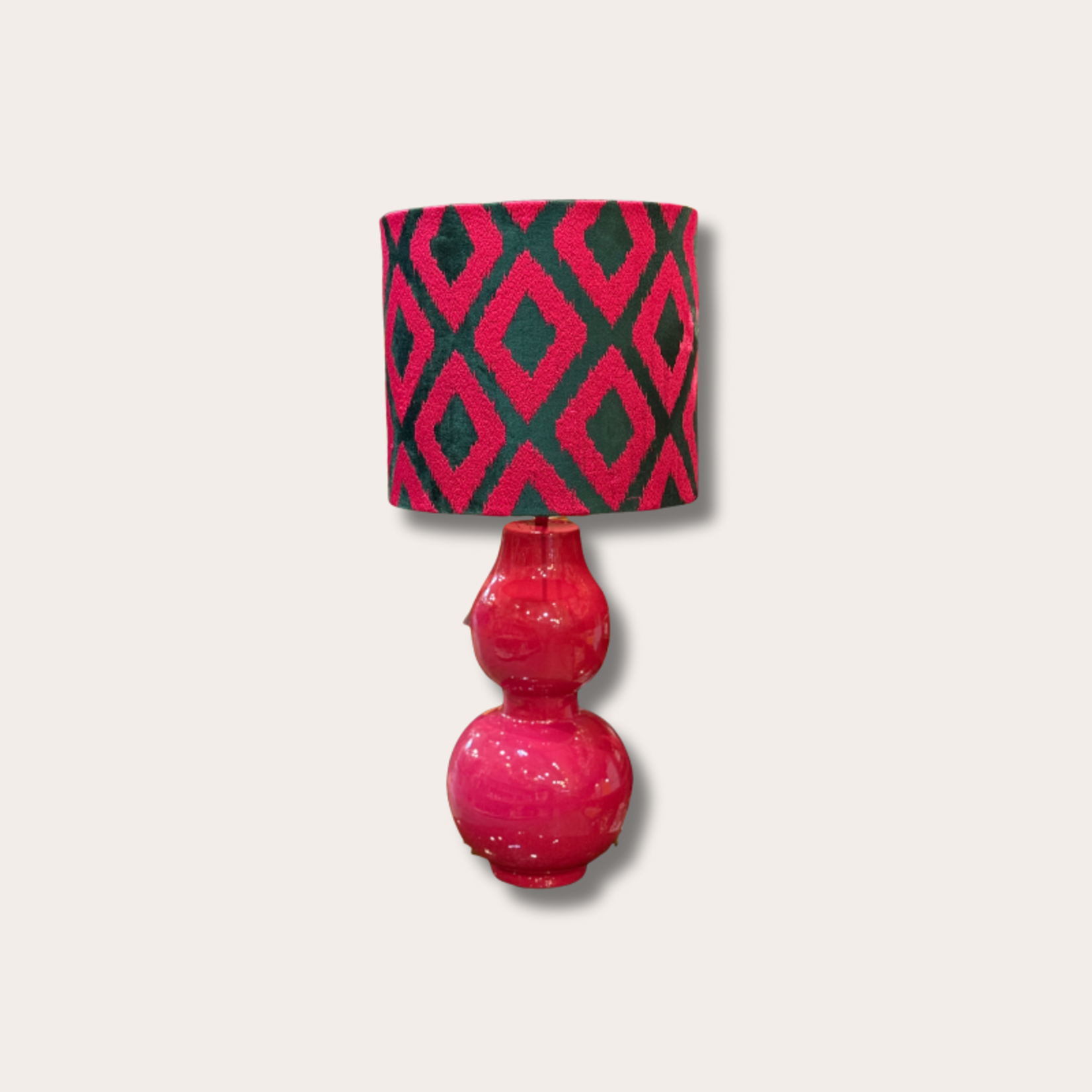 Lamp - velvet - donkergroen/fuchsia