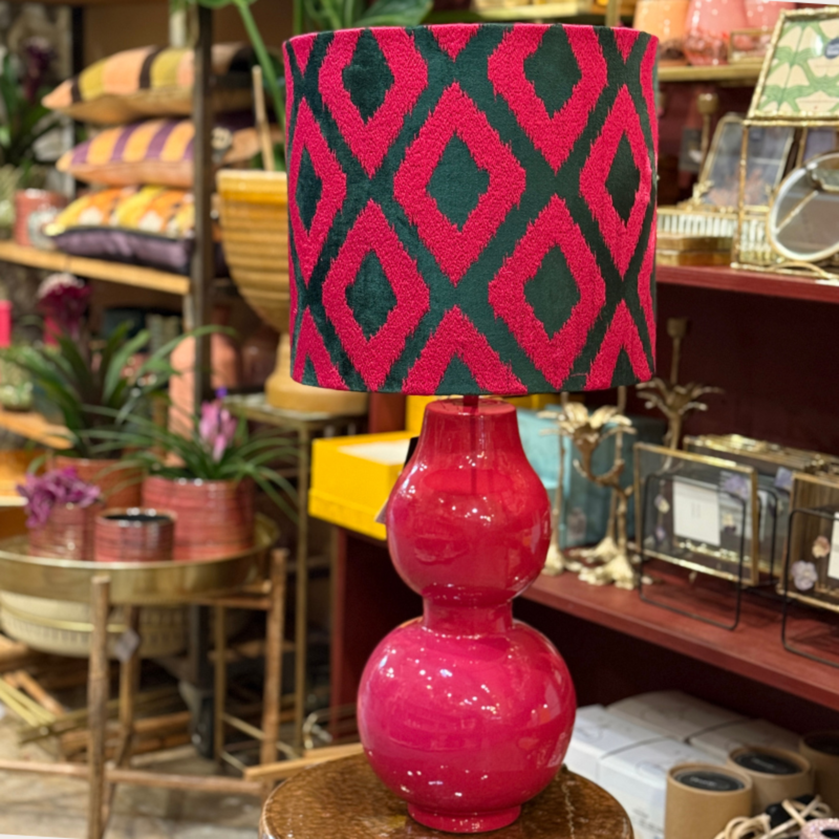 Lamp - velvet - donkergroen/fuchsia