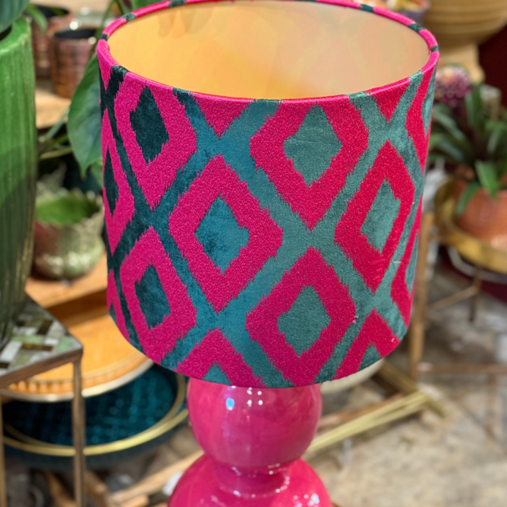 Lamp - velvet - donkergroen/fuchsia