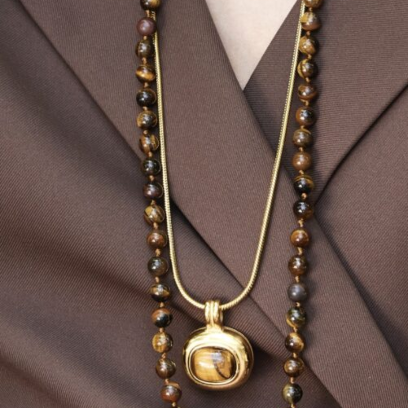 Lange gemstone ketting / bruin mêlée