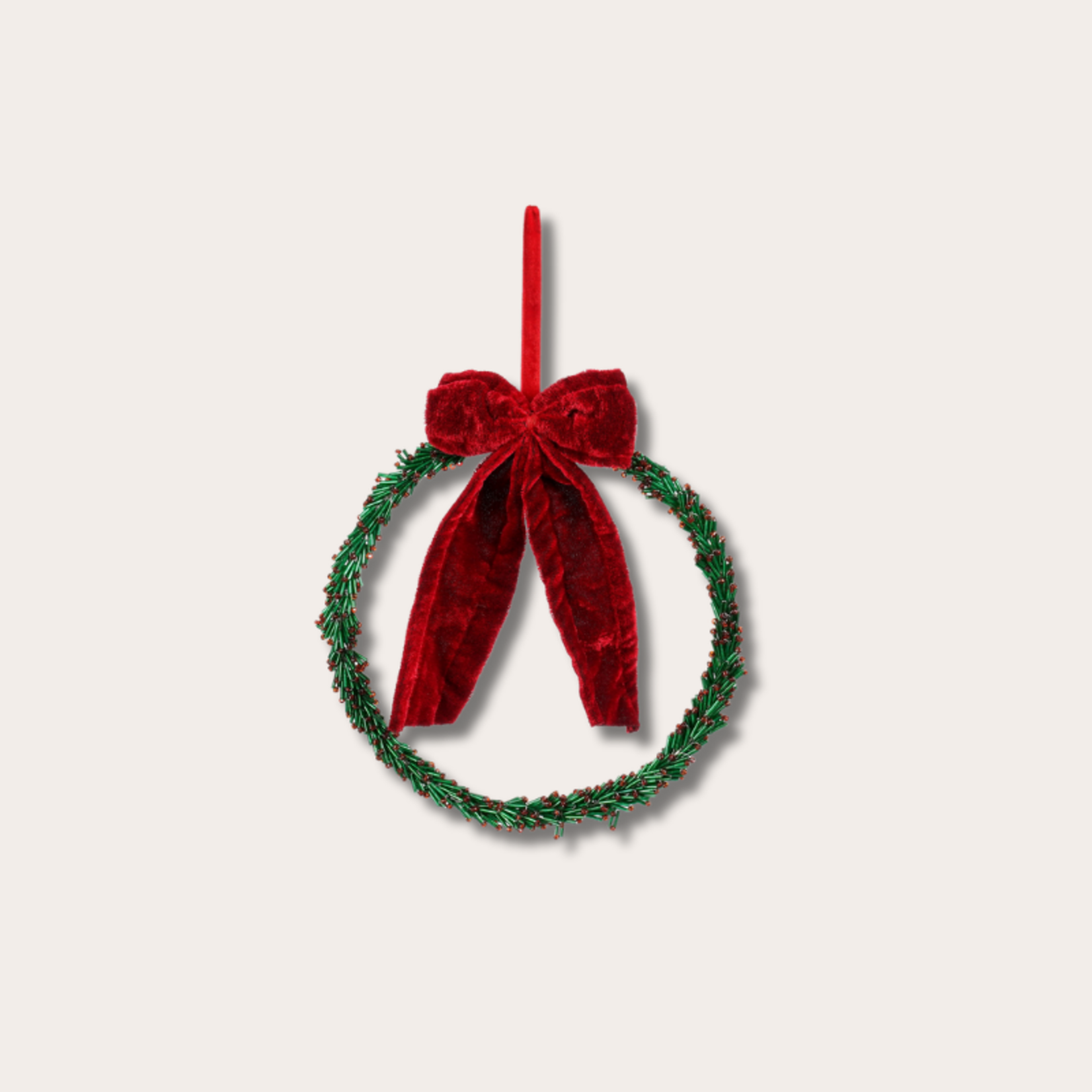 Ornament - Cirkel met strik - rood, groen