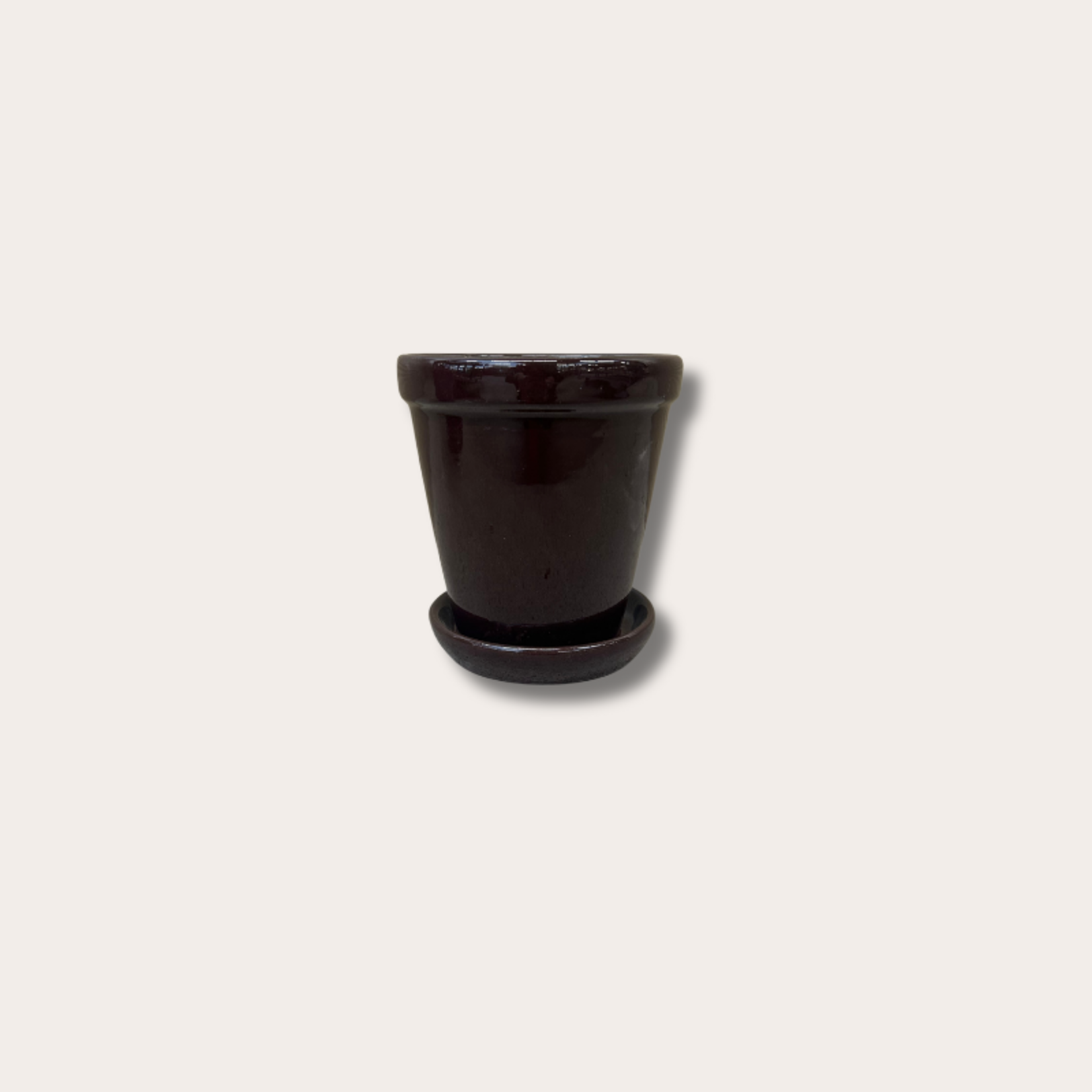 Geglazuurde pot met schotel/rand - Bordeaux S