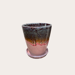 Geglazuurde pot met schotel - roze/bruin  M