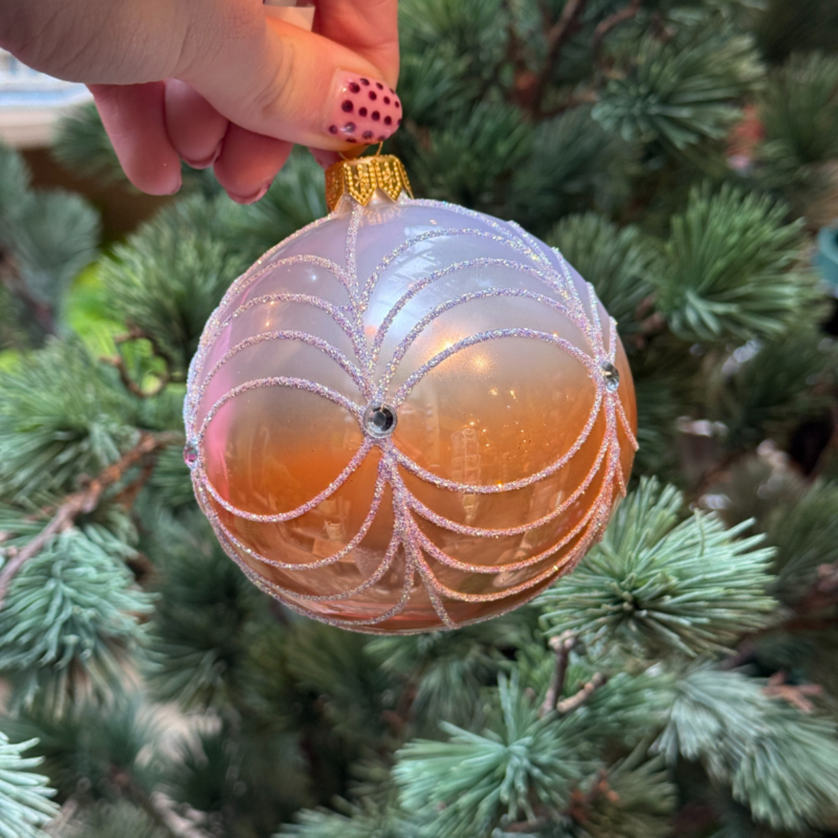 Kerstbal - Kate - Lila/oranje - Glitter
