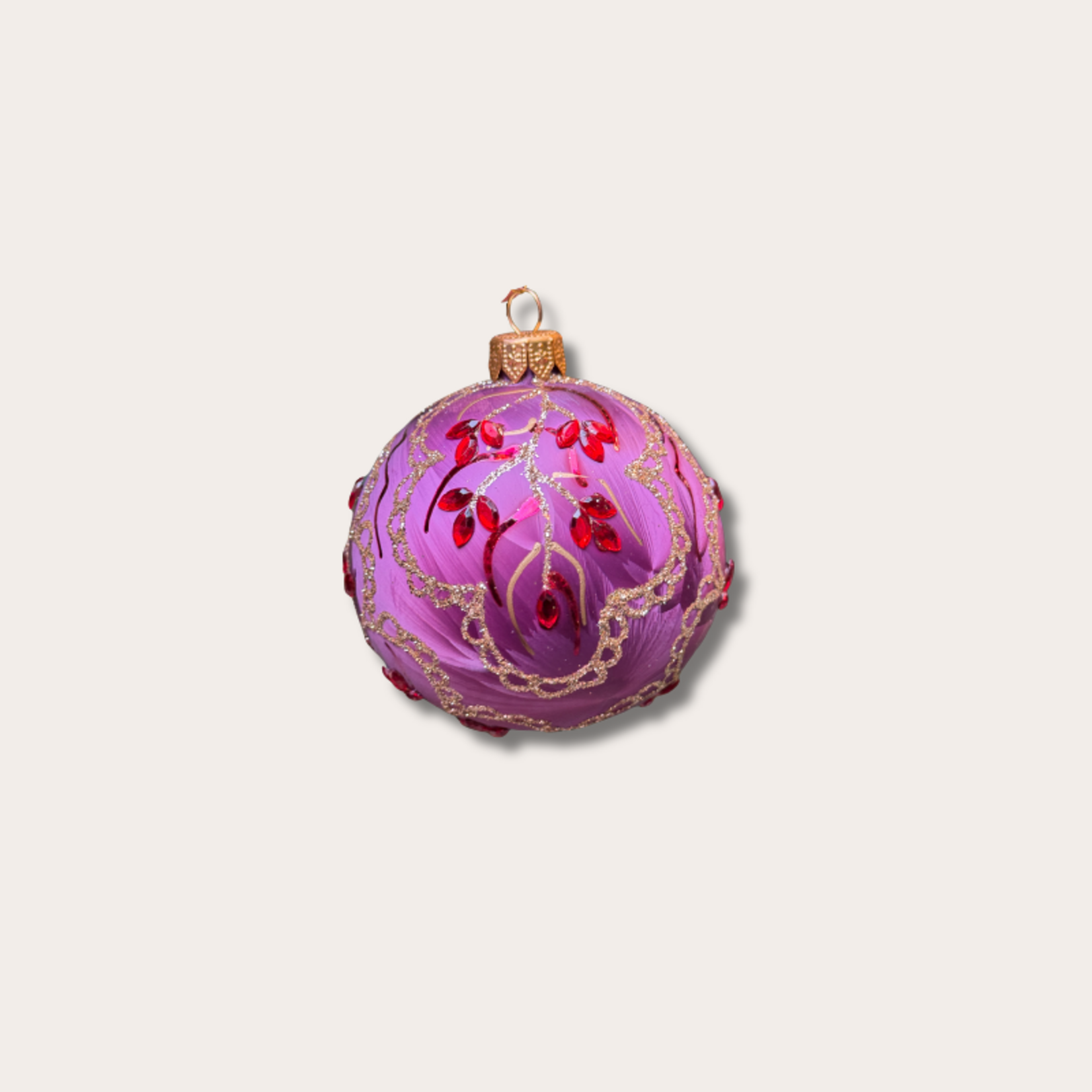 Kerstbal - Marina - Donker roze - Glitter