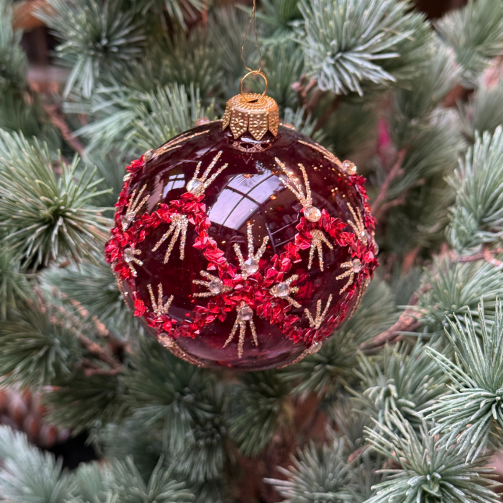Kerstbal - Penelope - Rood -Glitter