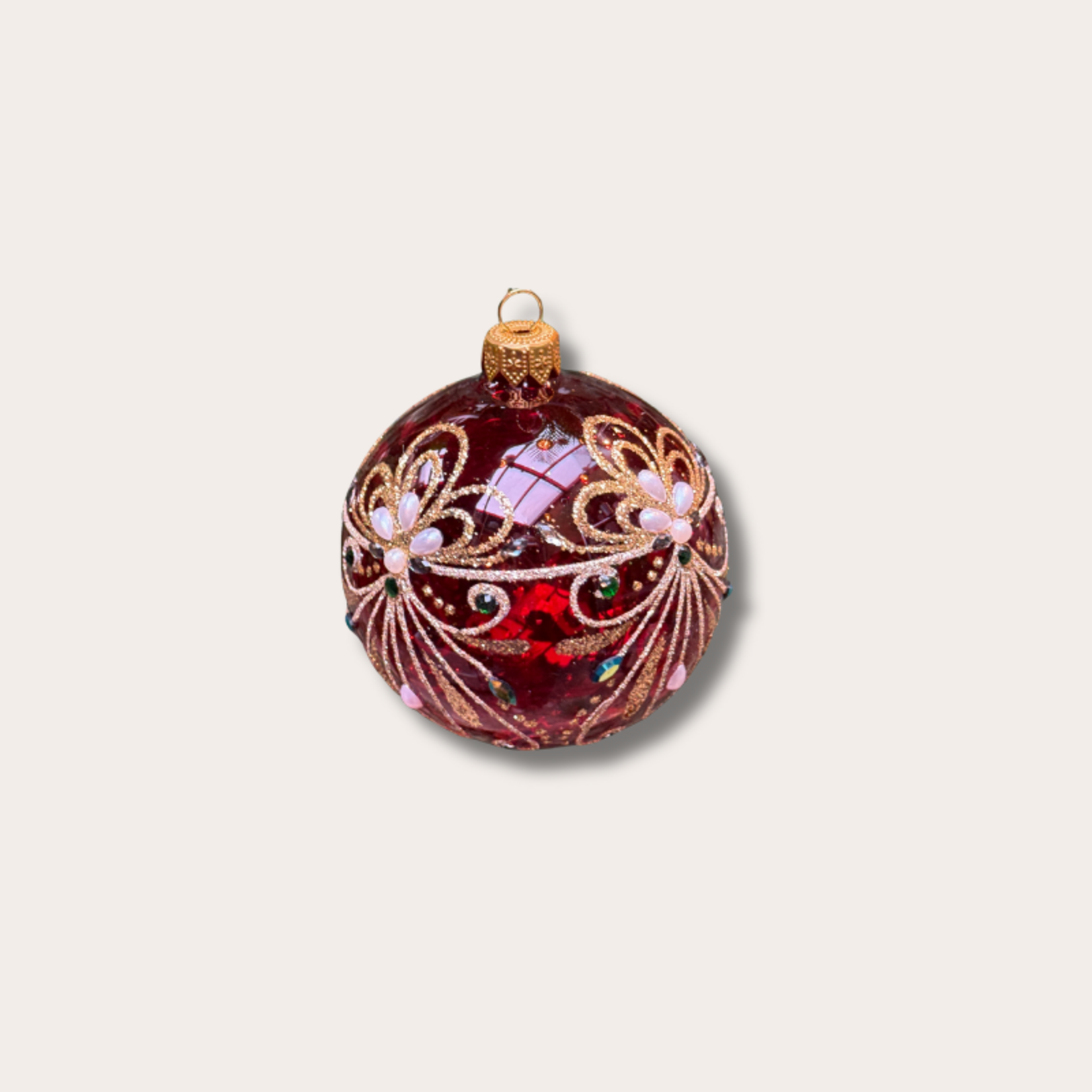 Kerstbal - Emilia - Rood - Goud Glitter