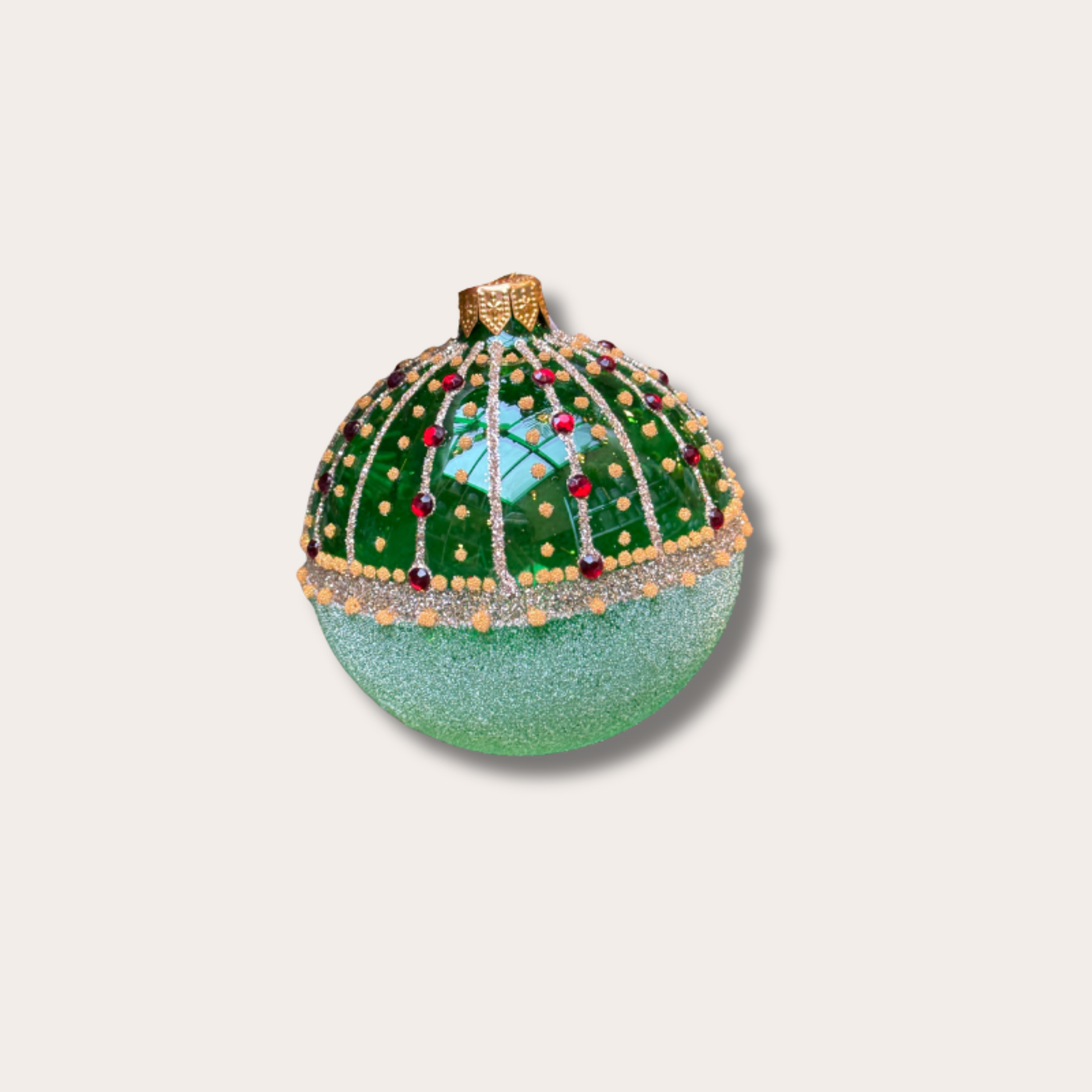 Kerstbal - 	Belle - Groen/rood - Glitter