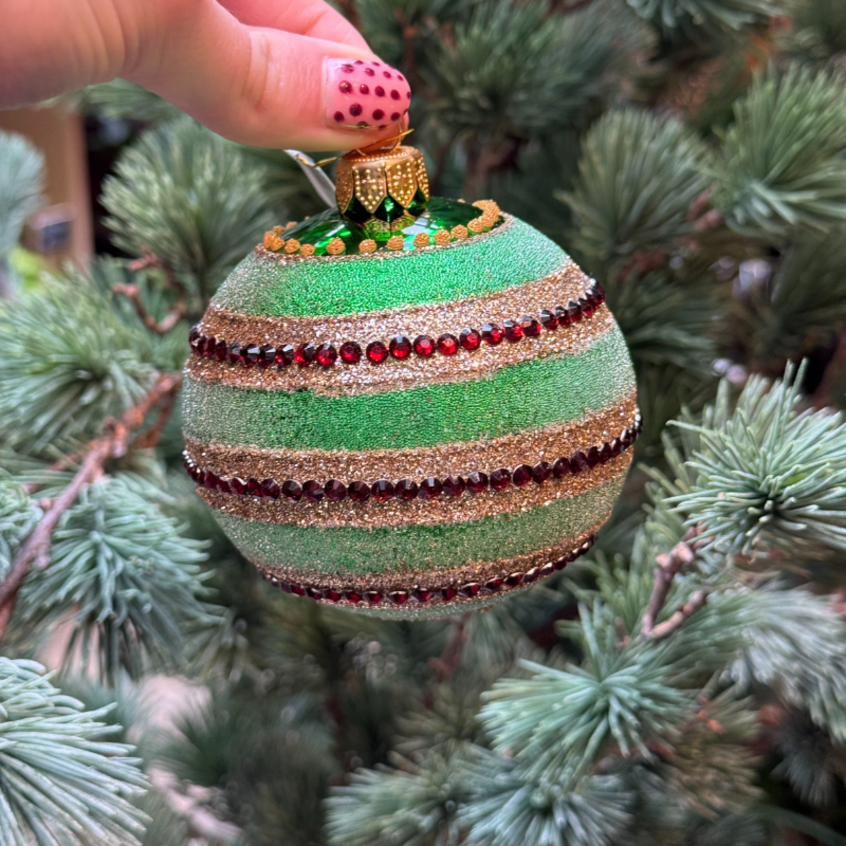 Kerstbal - Gloria - Groen/rood - Glitter